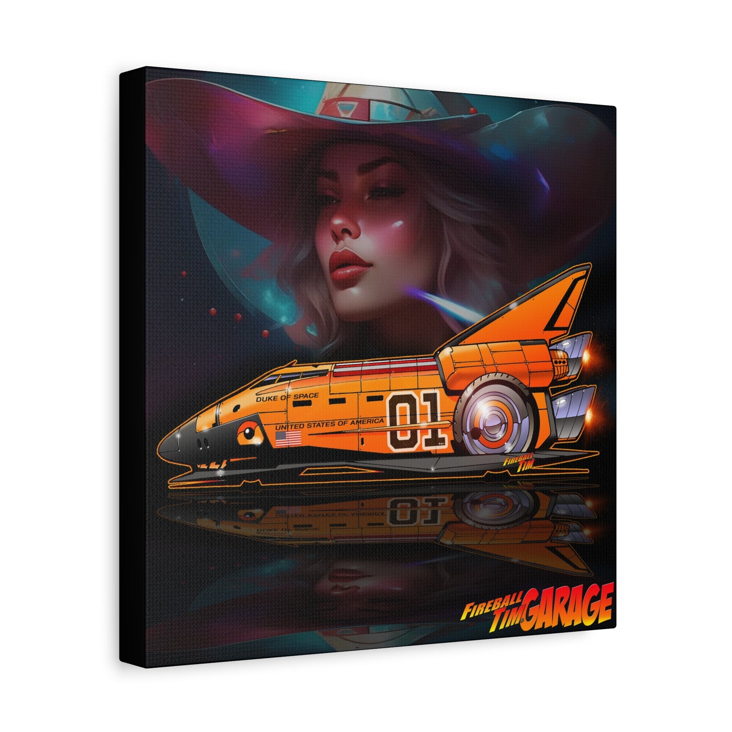 DUKE OF SPACE Dukes of Hazzard Space Shuttle Canvas Art Wall Print - 12x12