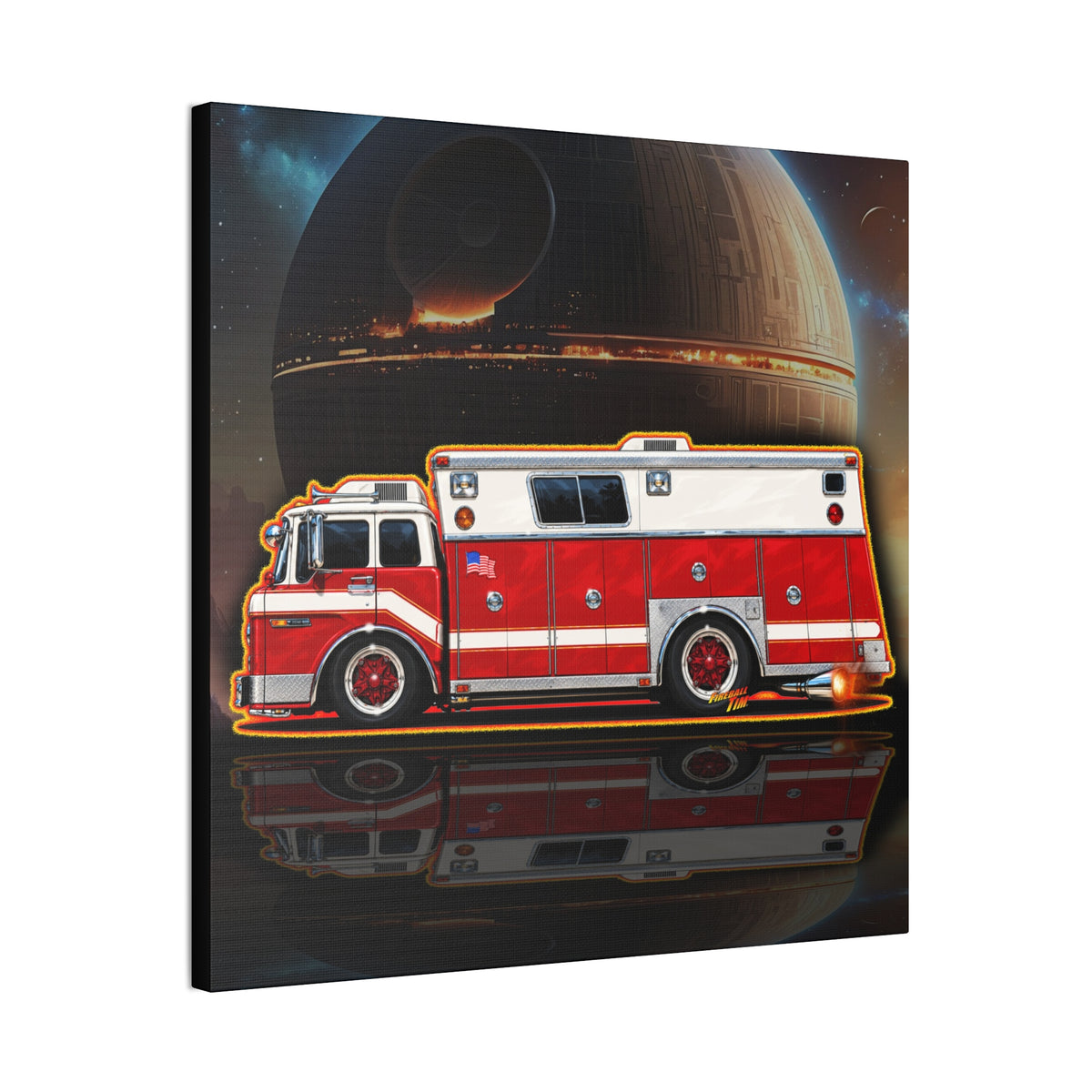 FIRE TRUCK Collectible Fireball Art Canvas Stretched Print
