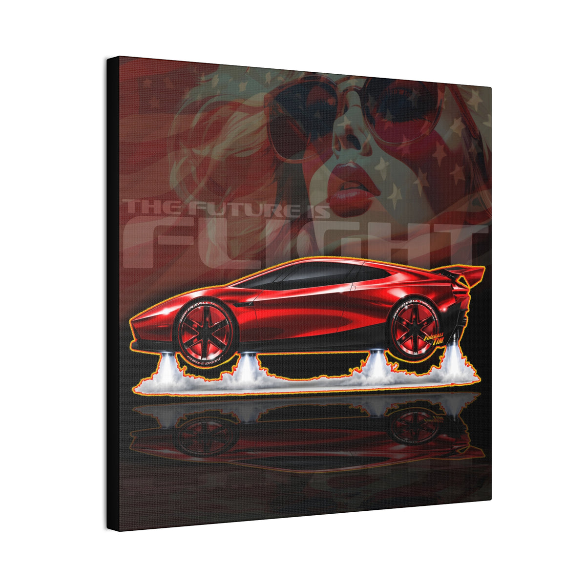 TESLA FLYING ROADSTER Collectible Fireball Art Canvas Stretched Print