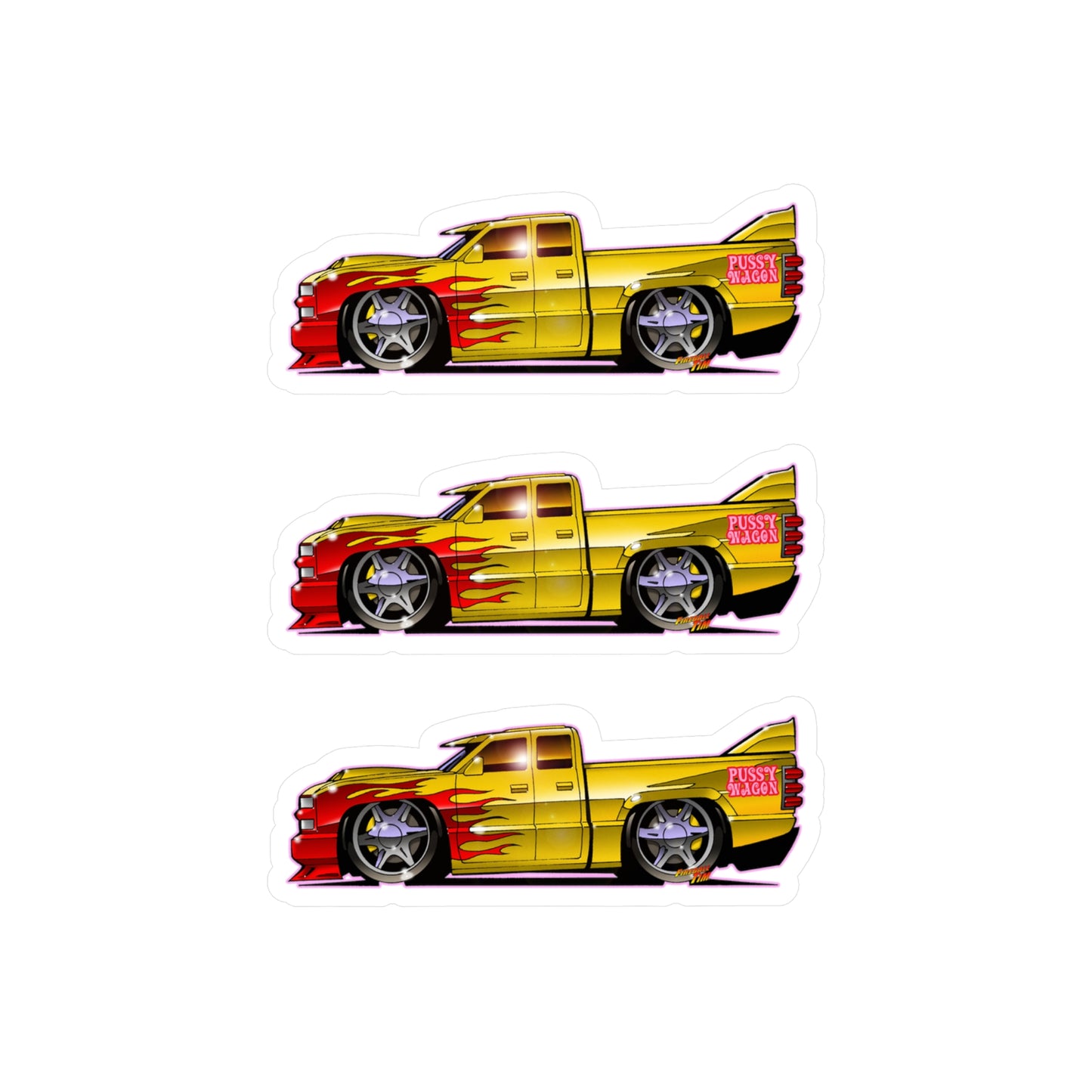 KILL BILL PUSSY WAGON Chevy Pickup Truck Fireball Art Vinyl Decal Set