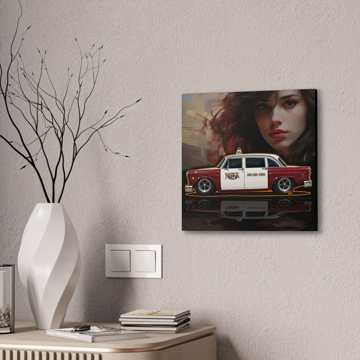 NATICK CHECKER CAB Collectible Fireball Art Canvas Stretched Print