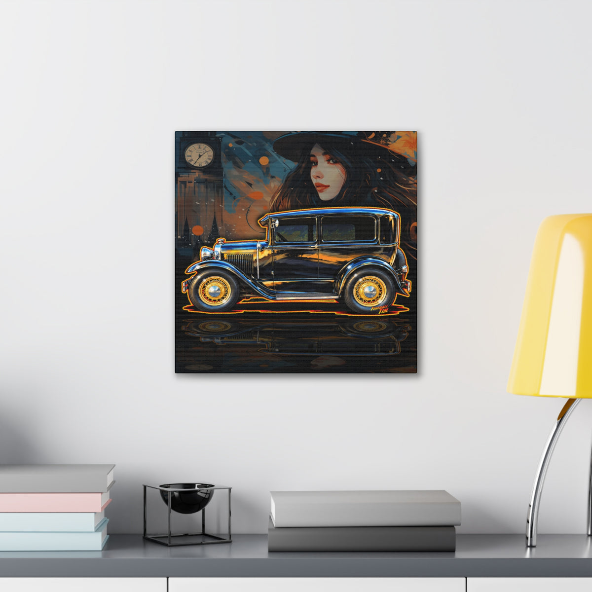 FORD MODEL A 1930 Vintage Collectible Fireball Art Canvas Stretched Print