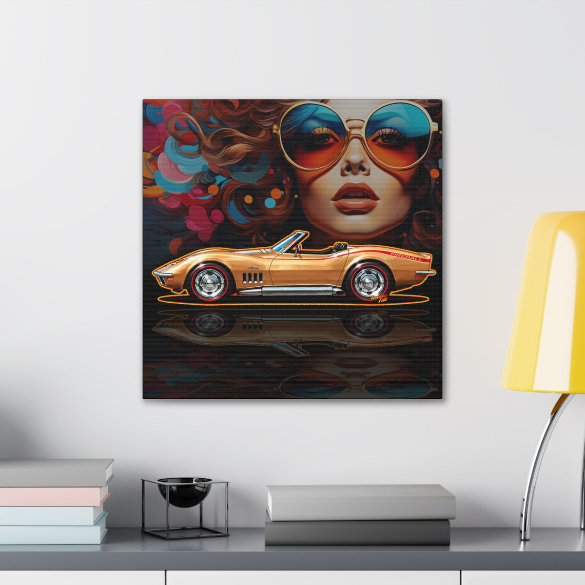 CHEVROLET CORVETTE 1969 Collectible Fireball Art Canvas Stretched Print