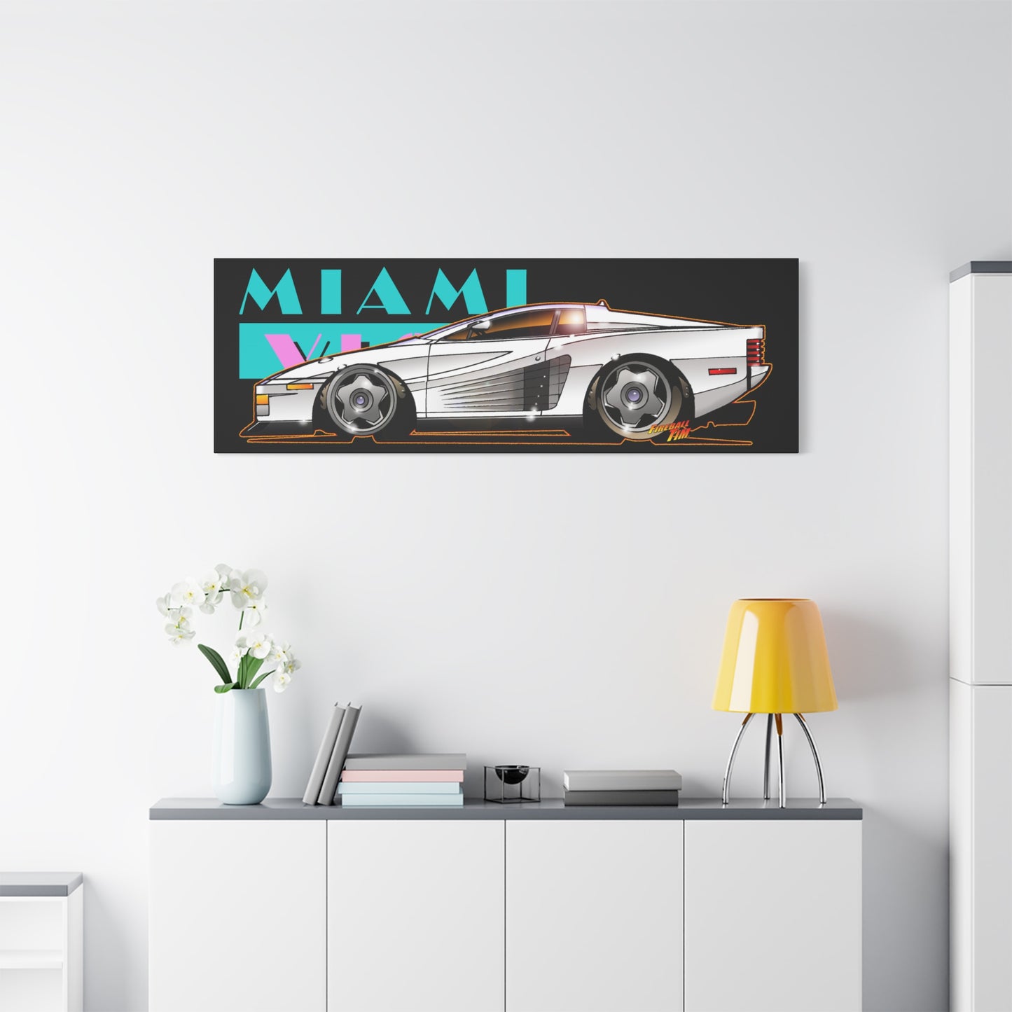 MIAMI VICE FERRARI TESTAROSSA Fireball Canvas Art Wall Print