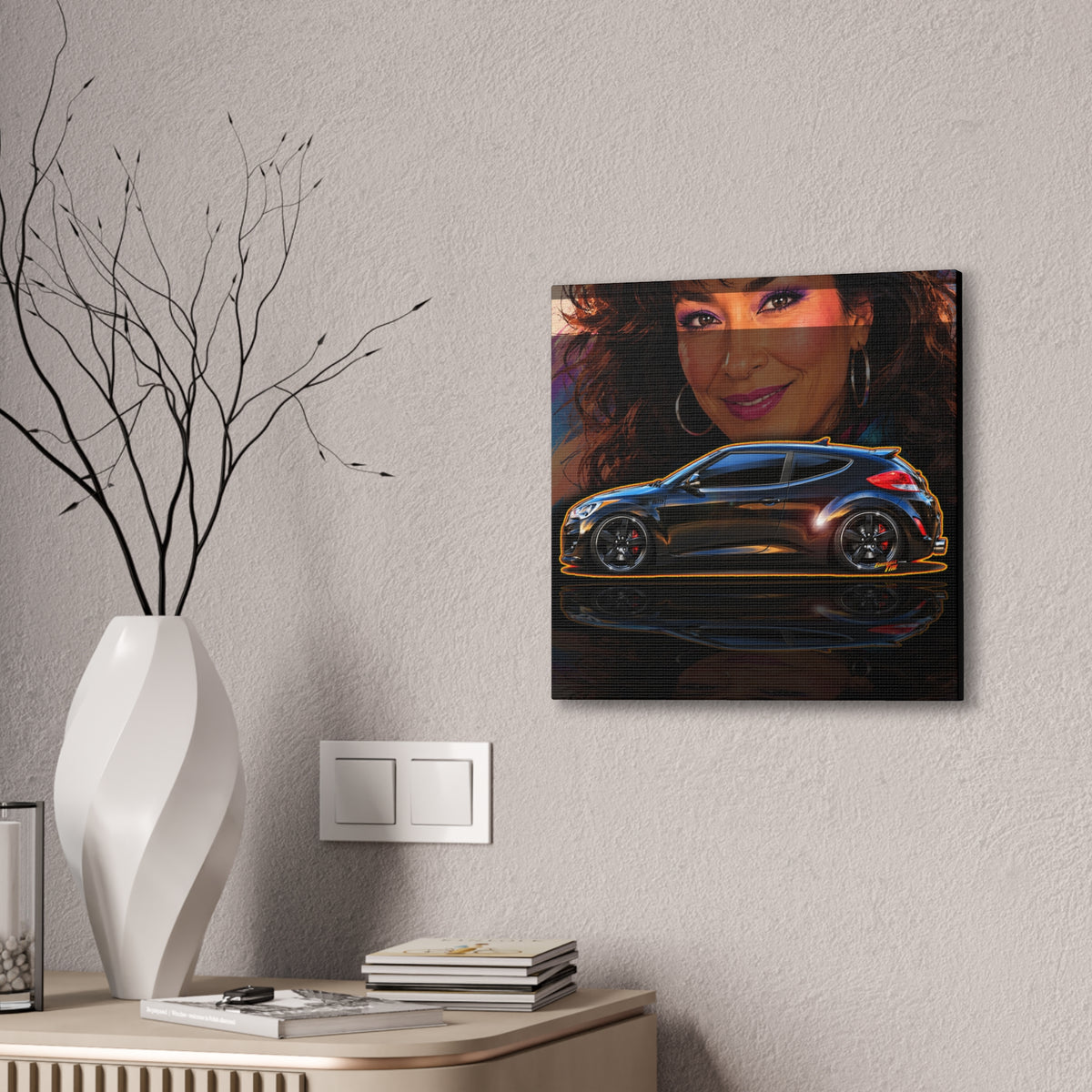 HYUNDAI VELOSTER 2012 Black Betty Collectible Fireball Art Canvas Stretched Print