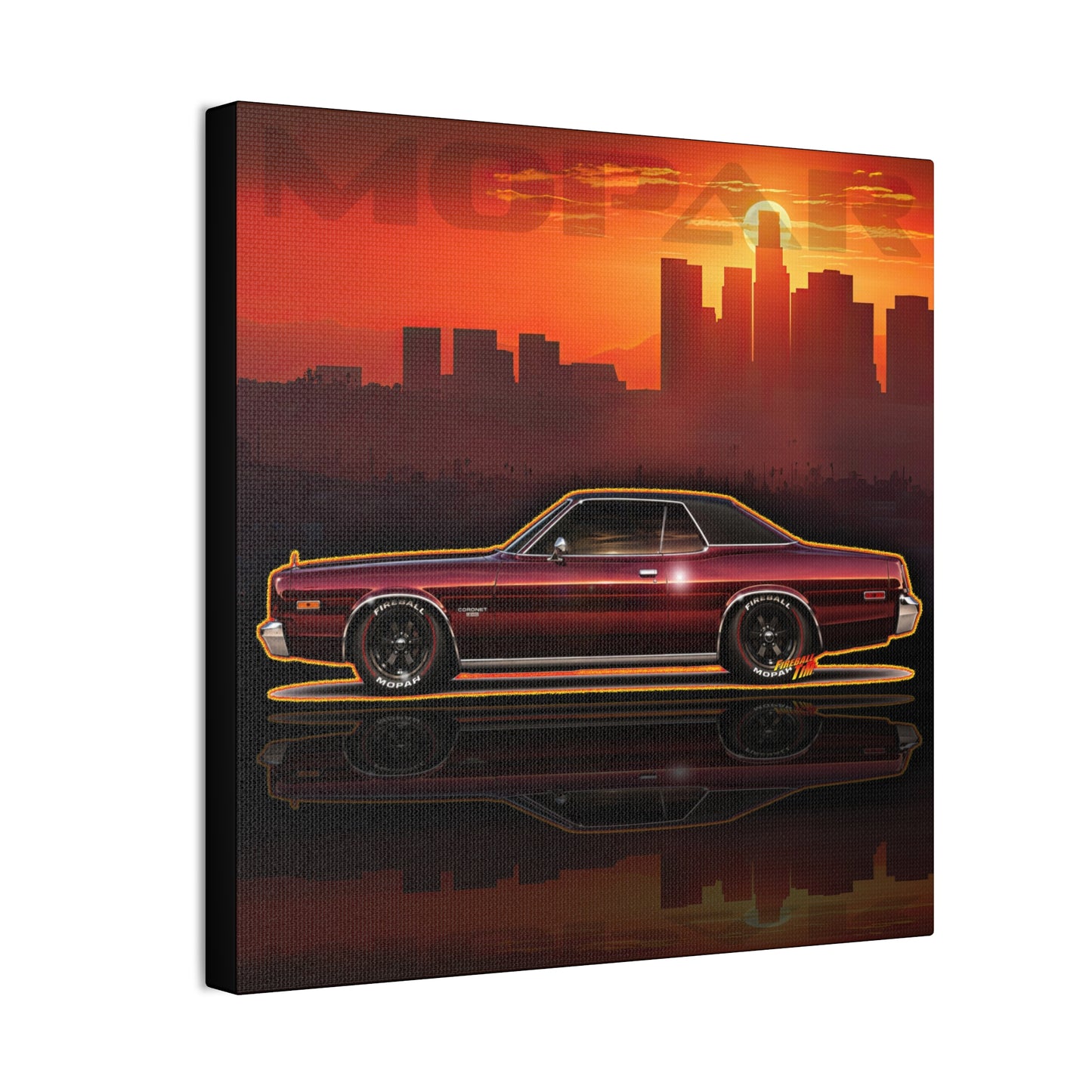 DODGE CORONET 1975 Collectible Fireball Art Canvas Stretched Print