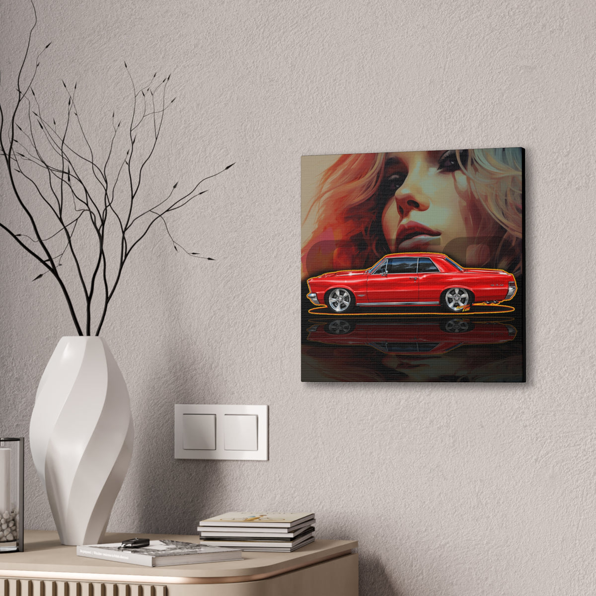 PONTIAC GTO 1965 Collectible Fireball Art Canvas Stretched Print