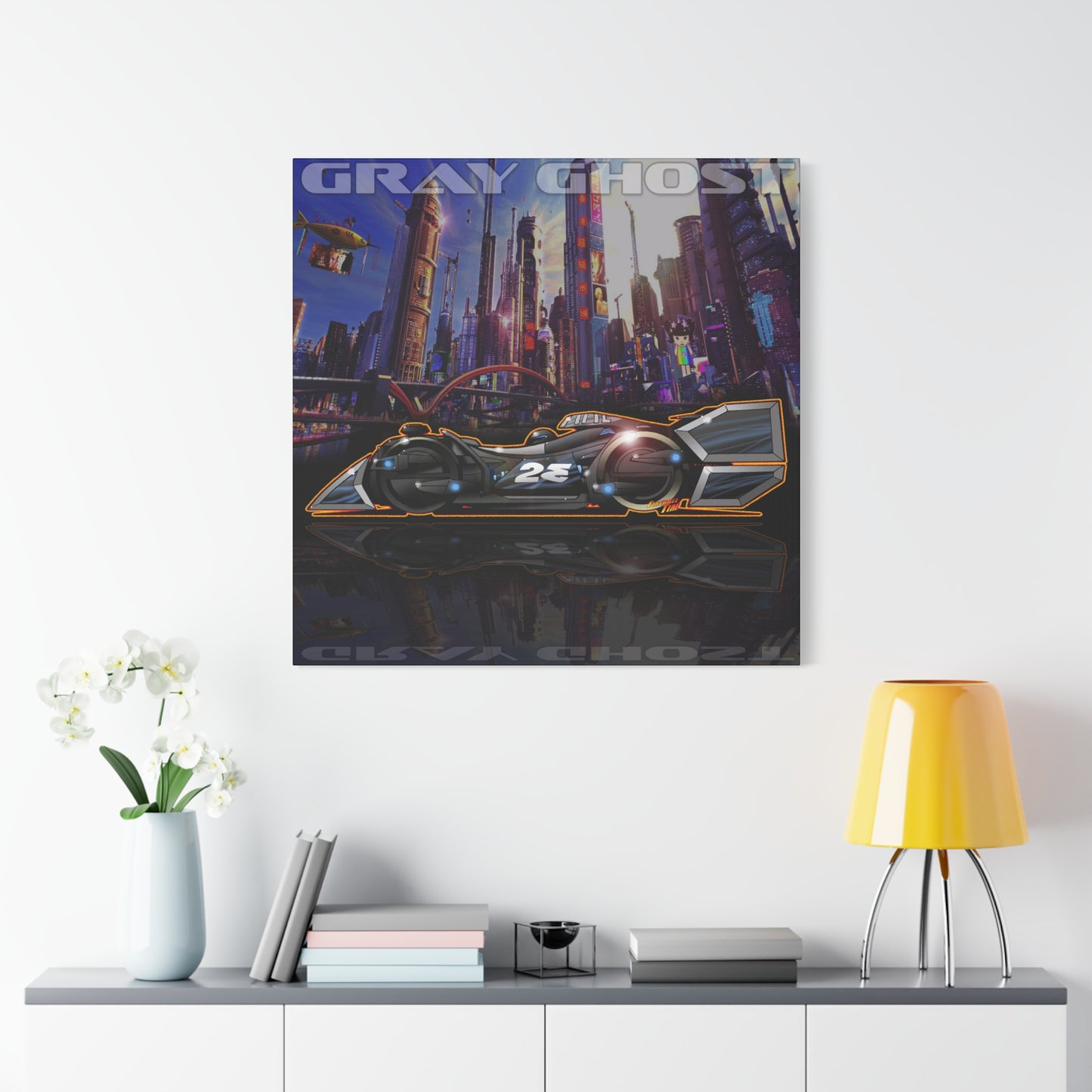 SPEED RACER GRAY GHOST Race Car Fireball Art Canvas Print