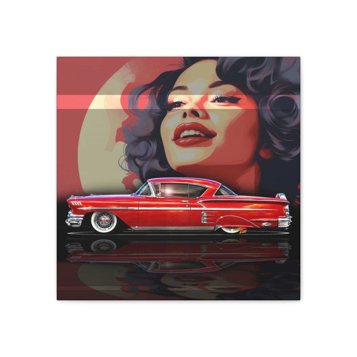 CHEVROLET CUSTOM IMPALA 1958 Collectible Fireball Art Canvas Stretched Print