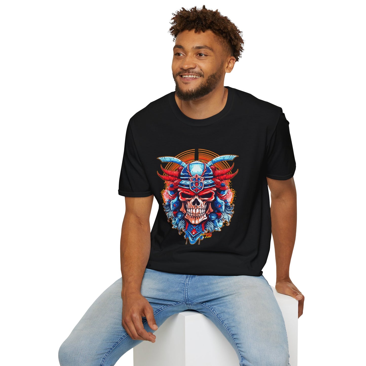 SAMURAI SKULL Fireball Art Unisex Softstyle T-Shirt - Multiple Colors
