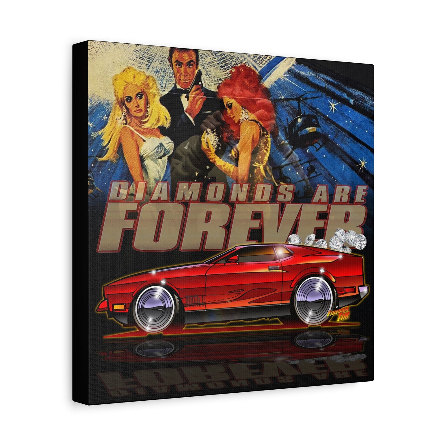 DIAMONDS ARE FOREVER James Bond Mustang Mach 1 Canvas Art Wall Print - 12x12