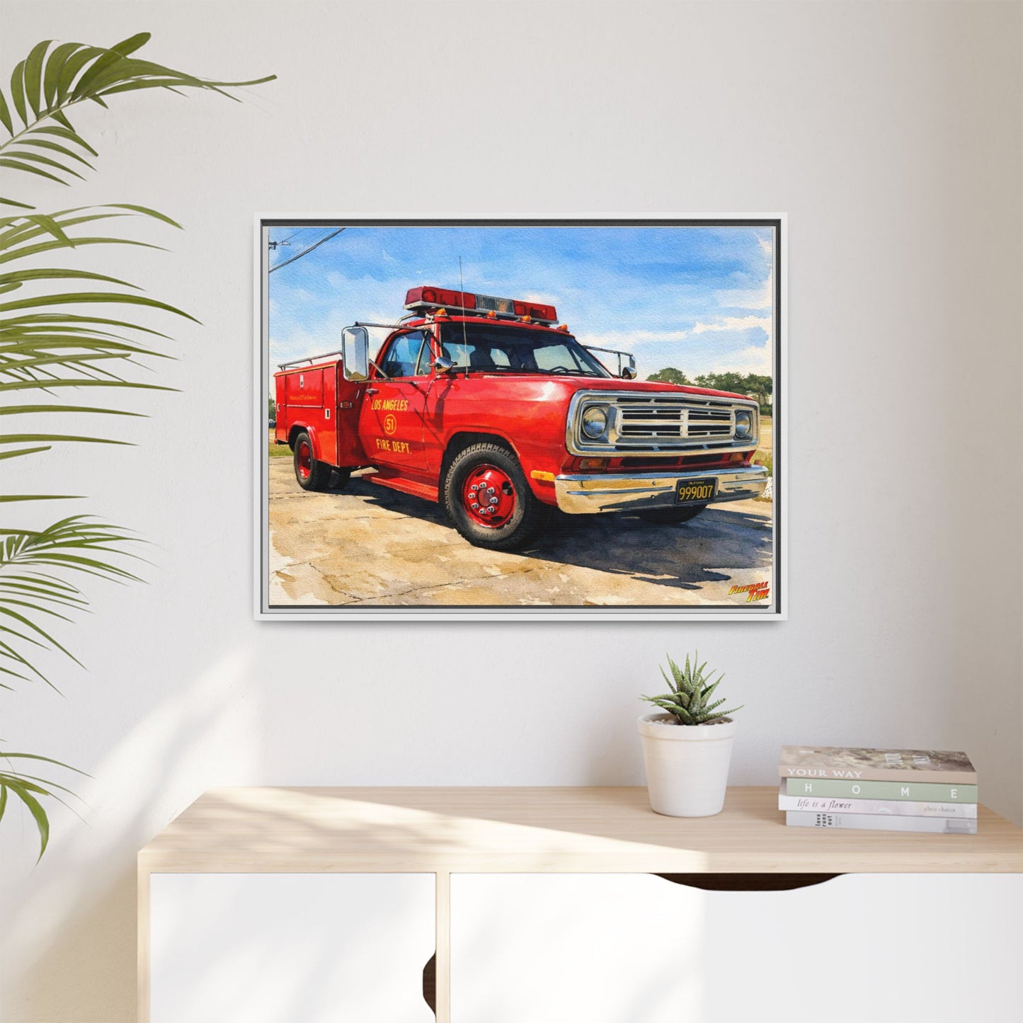 EMERGENCY SQUAD 51 WATERCOLOR PAINTING Fireball TV Car Canvas Print - Framed | Wall Art 24x18