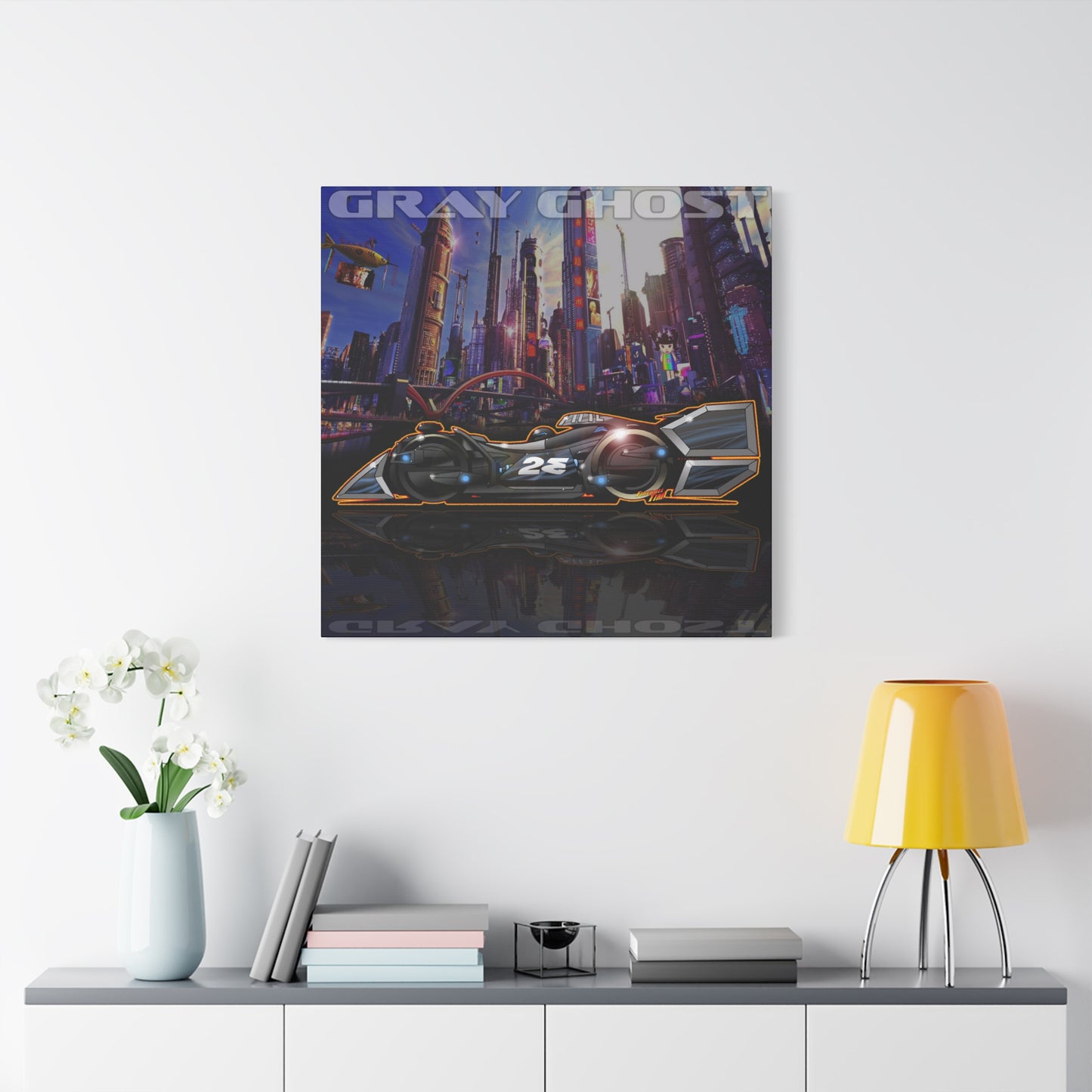 SPEED RACER GRAY GHOST Race Car Fireball Art Canvas Print