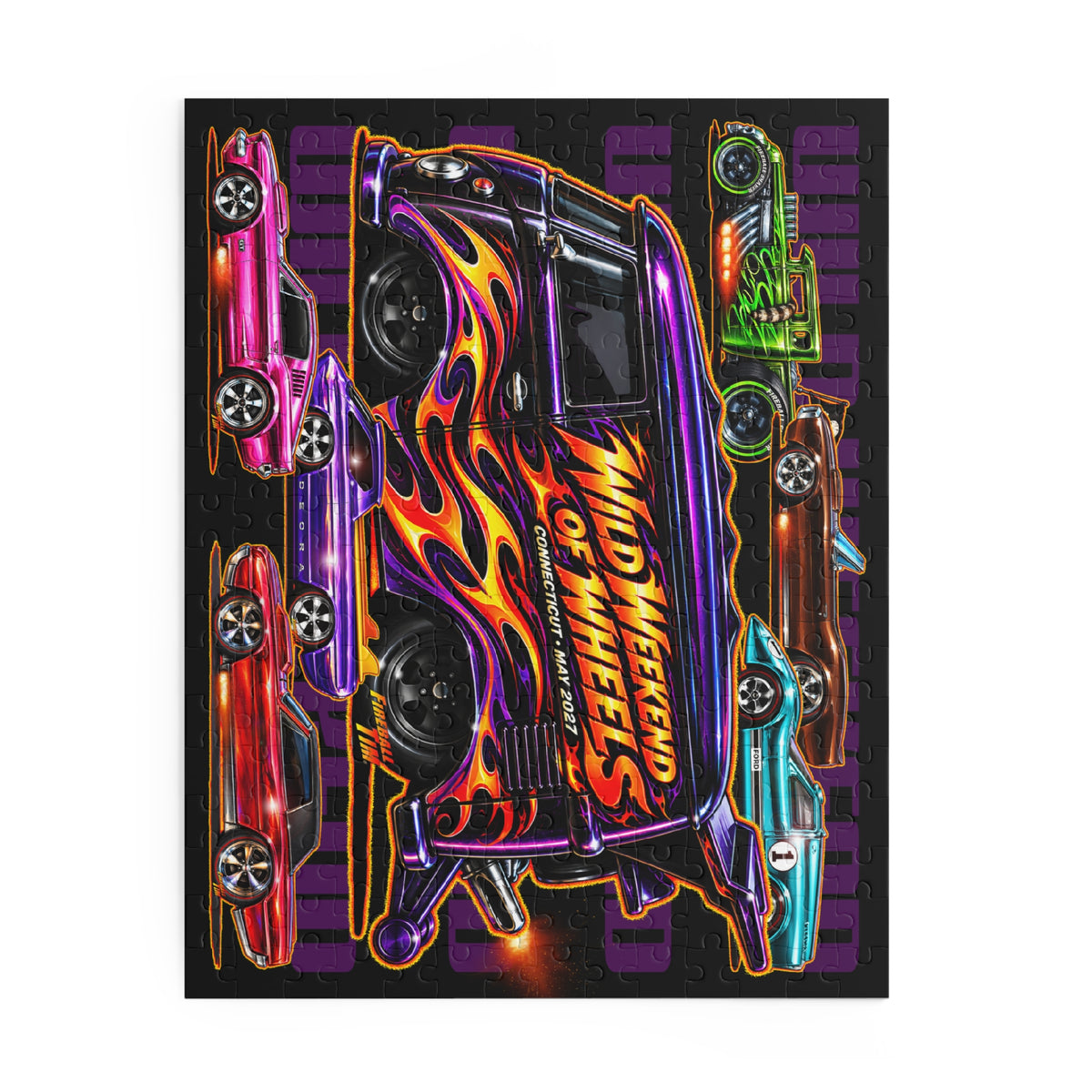 WILD WEEKEND of WHEELS Hot Wheels Jigsaw Puzzle — Retro Hot Rods (120/252/500‑Piece)