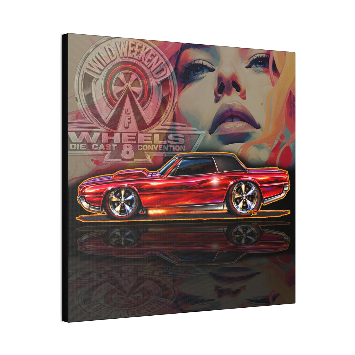HOT WHEELS Sweet 16 CUSTOM TBIRD Collectible Fireball Art Canvas Stretched Print