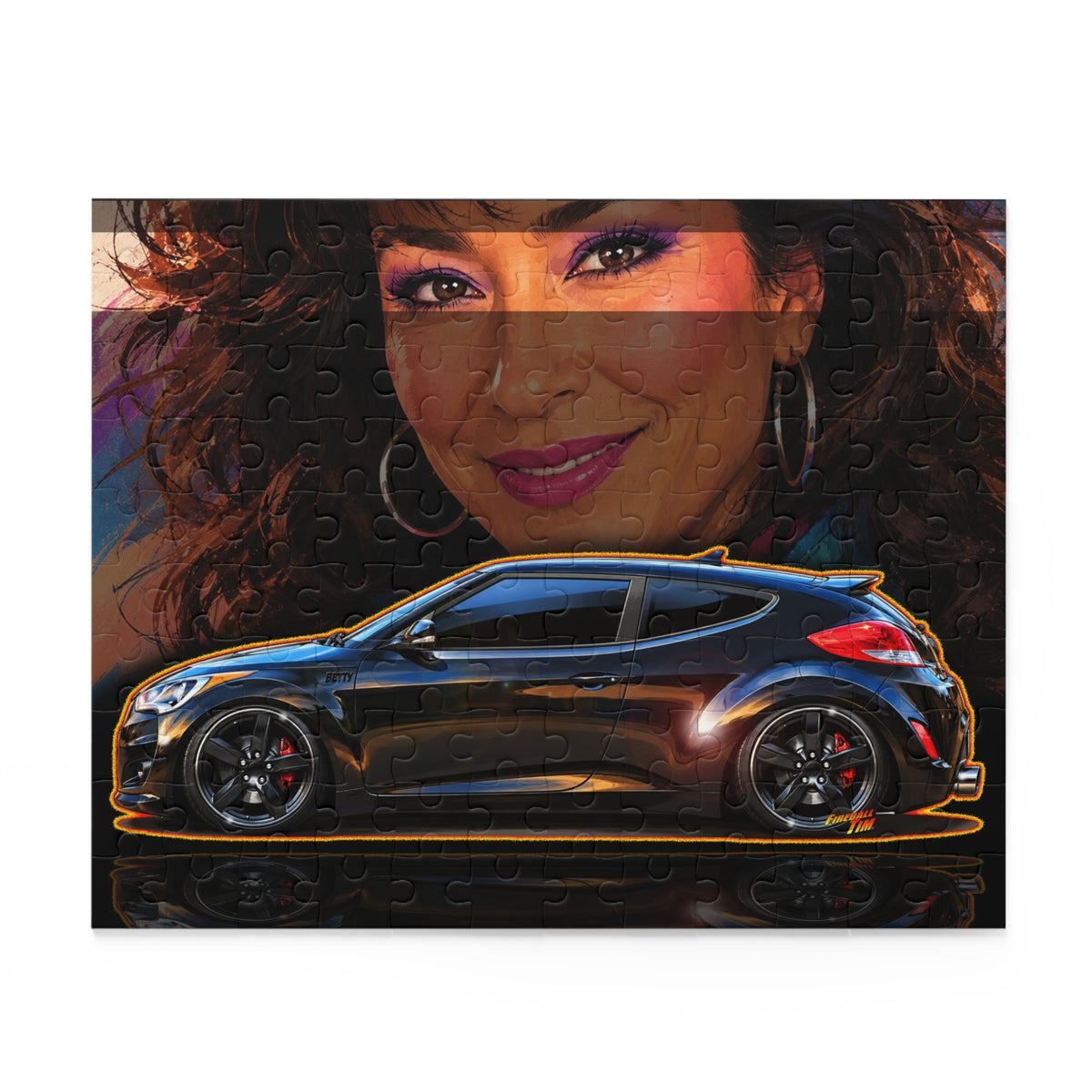 HYUNDAI VELOSTER 2012 Black Betty Collectible Fireball Art Jigsaw Puzzle — Retro Custom Cars (120/252/500‑Piece)