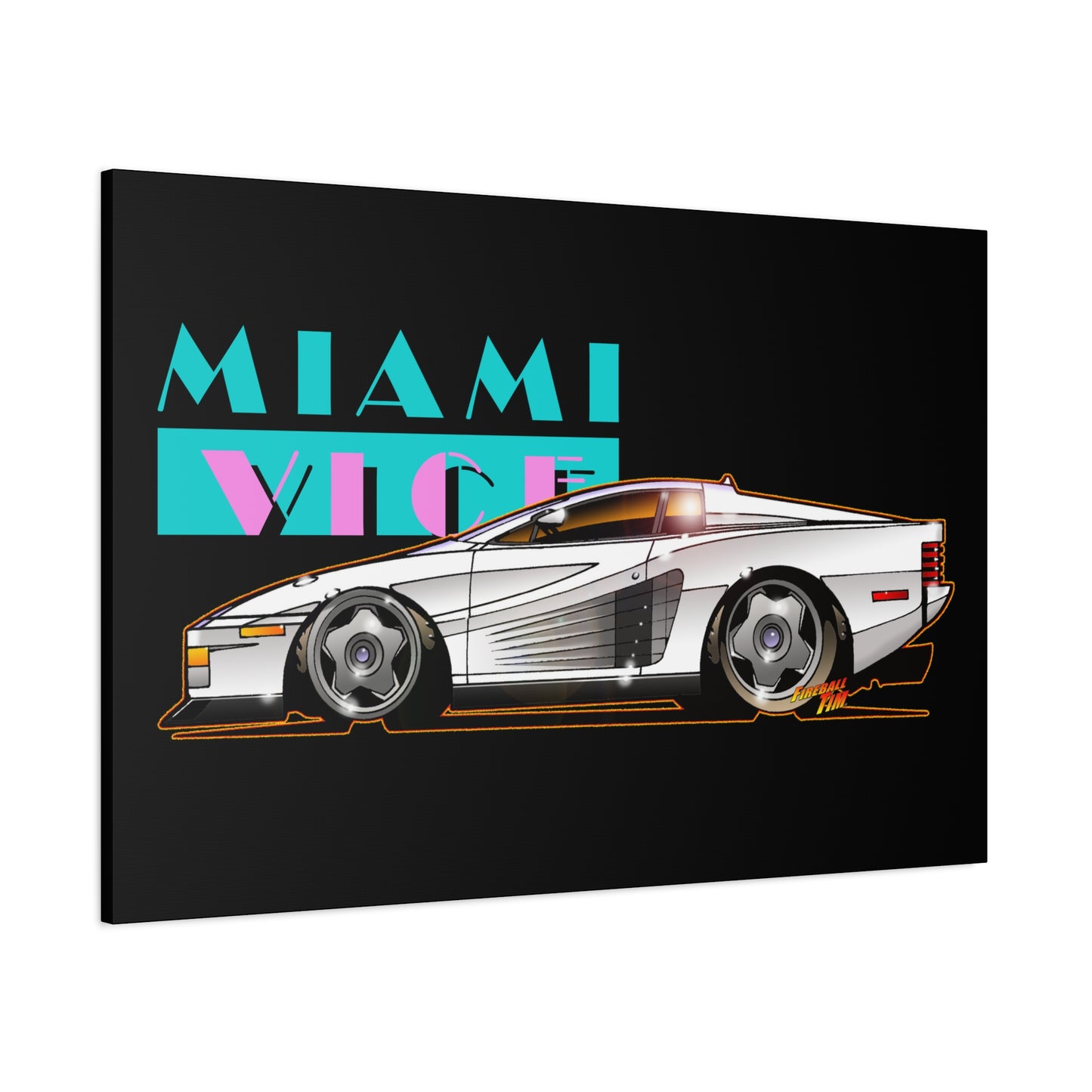MIAMI VICE FERRARI TESTAROSSA Fireball Canvas Art Wall Print
