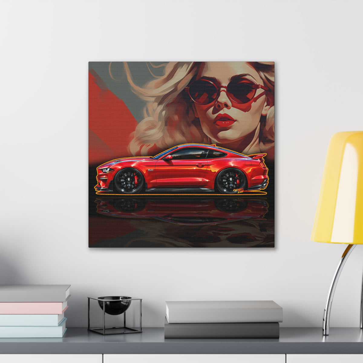 FORD MUSTANG 2019 GT 5.0 Collectible Fireball Art Canvas Stretched Print