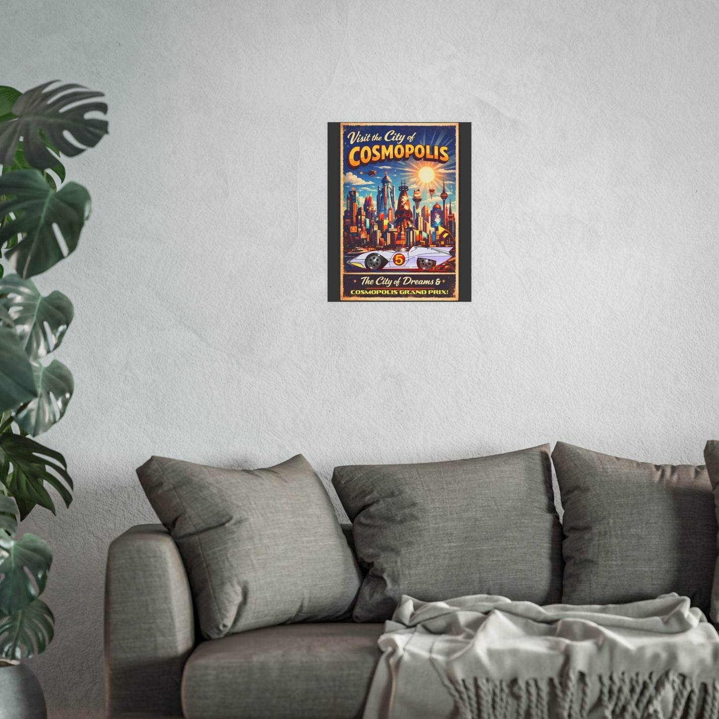 VISIT COSMOPOLIS Speed Racer Mach 5 Vintage Fireball Art Travel Poster Satin/Matte