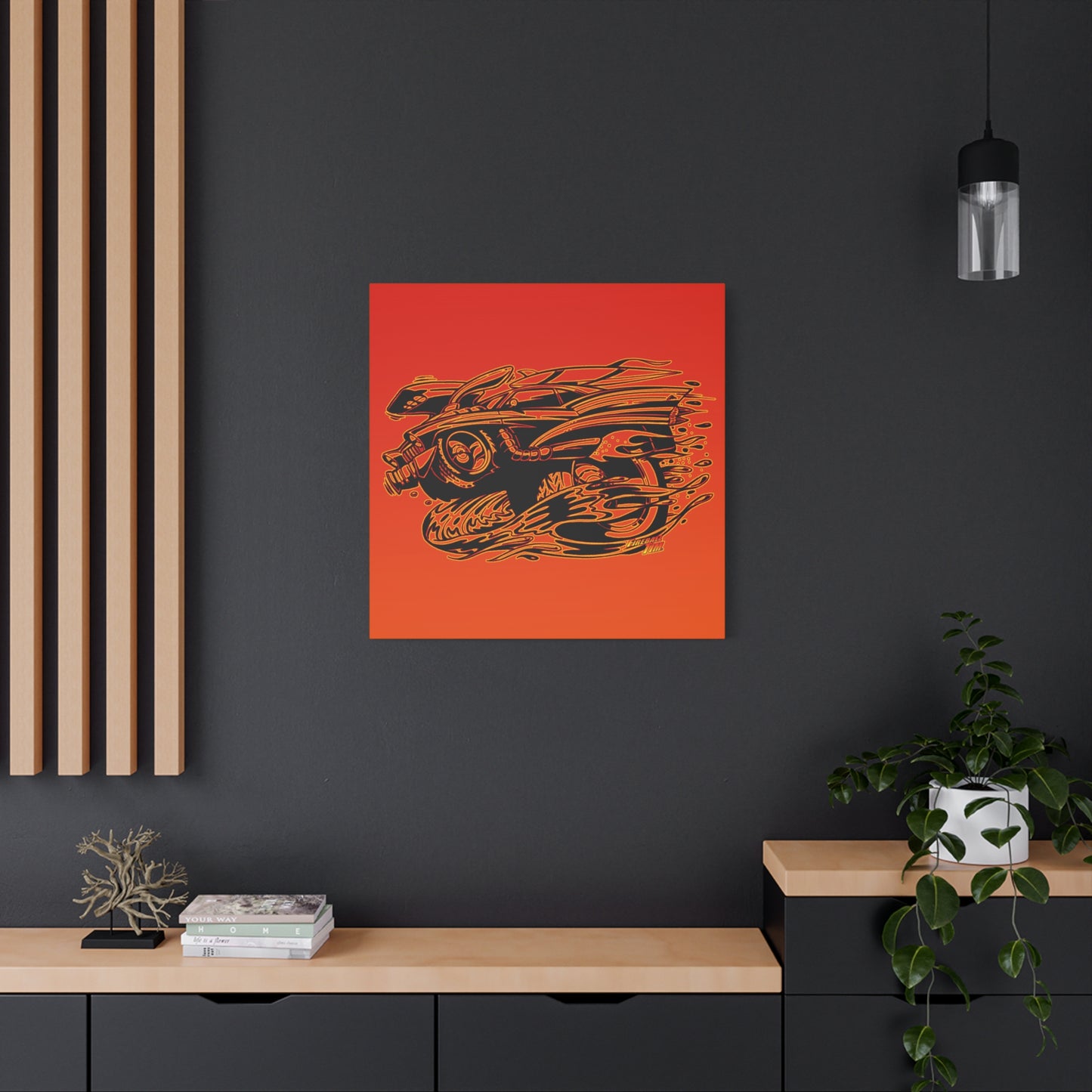 HOT ROD CHEVY Muscle Car Fireball Art Canvas Wall Print - Multiple Sizes