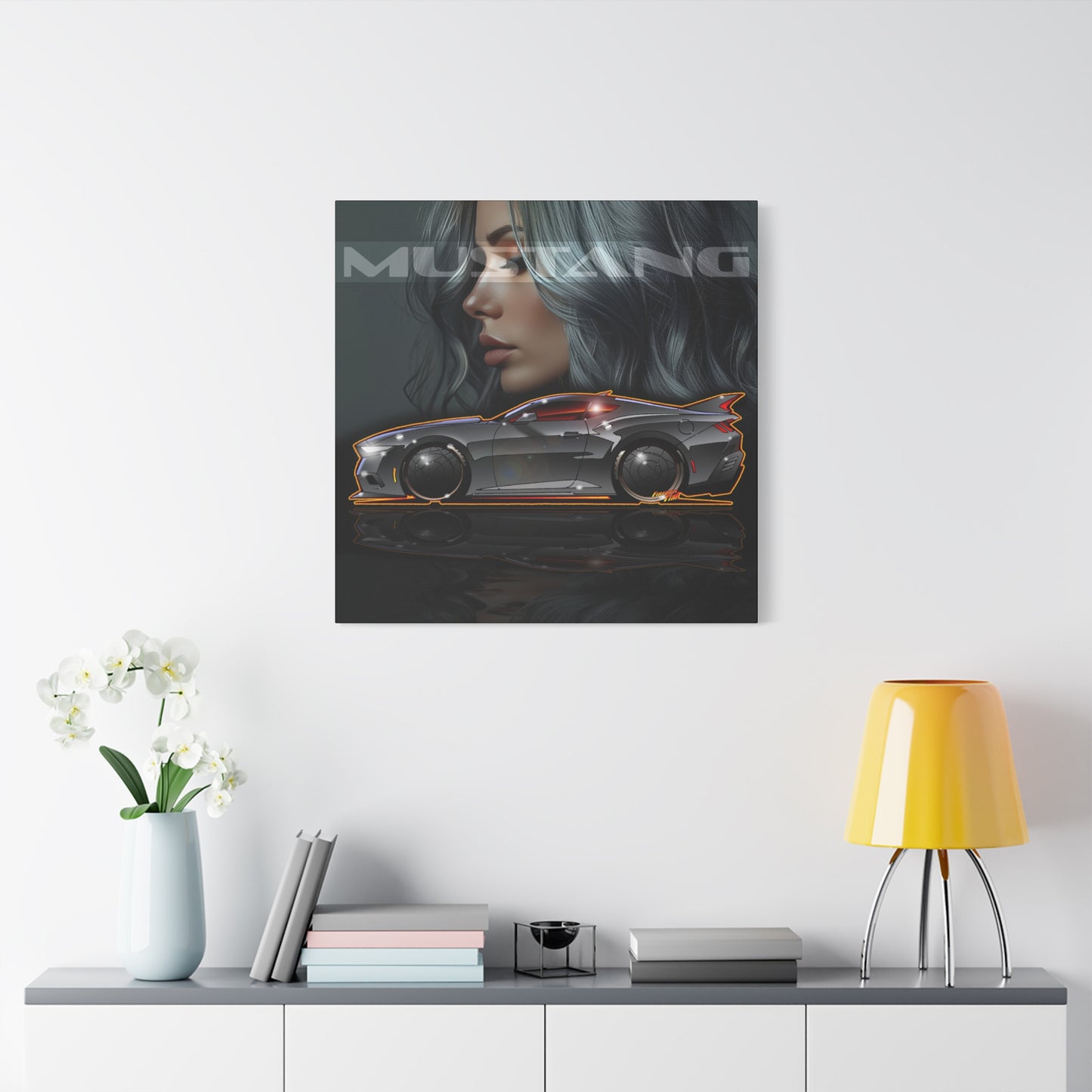 FORD MUSTANG 2025 Silver Streak Fireball Art Canvas Print