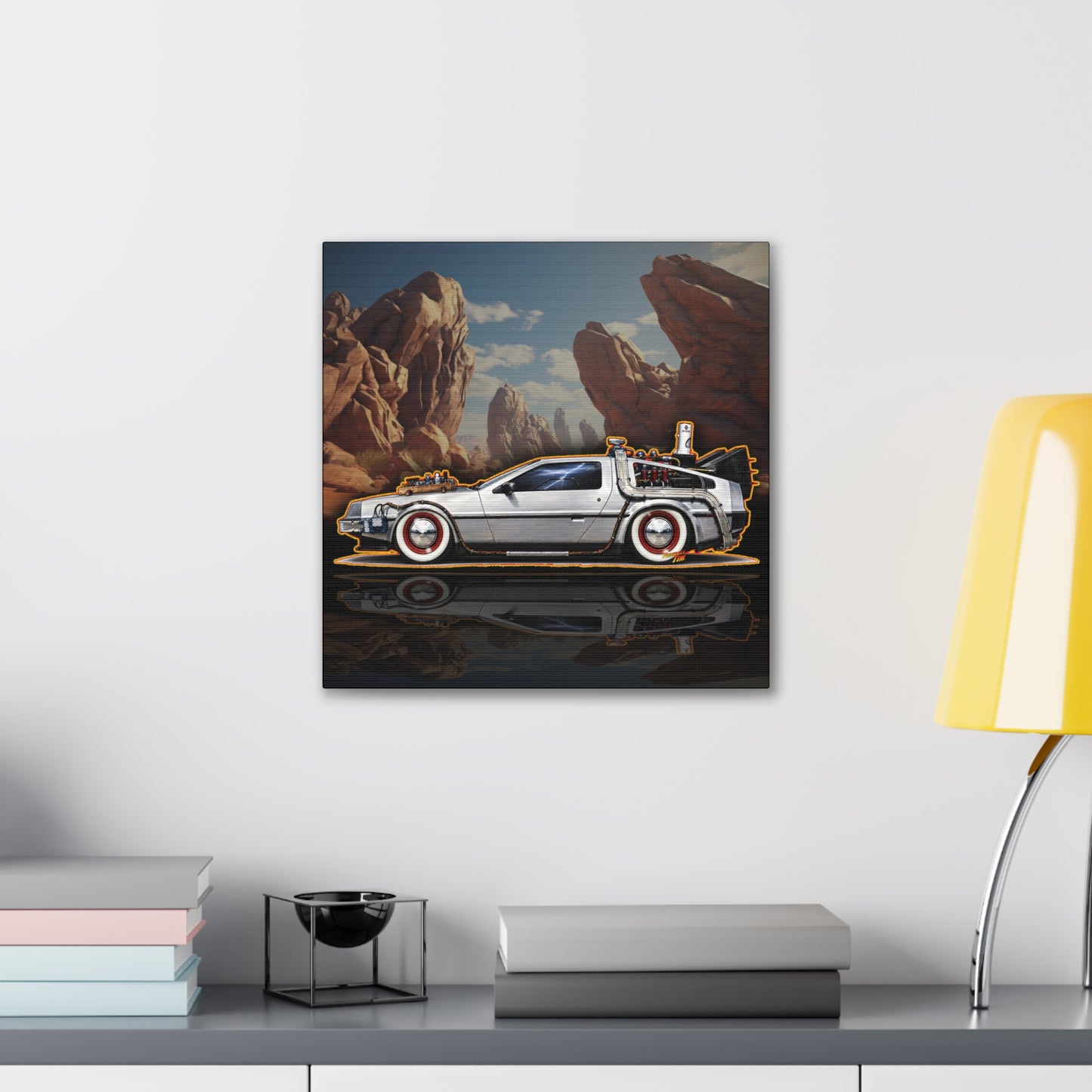 BACK to the FUTURE 3 1885 Delorean Time Machine Collectible Fireball Art Canvas Stretched Print