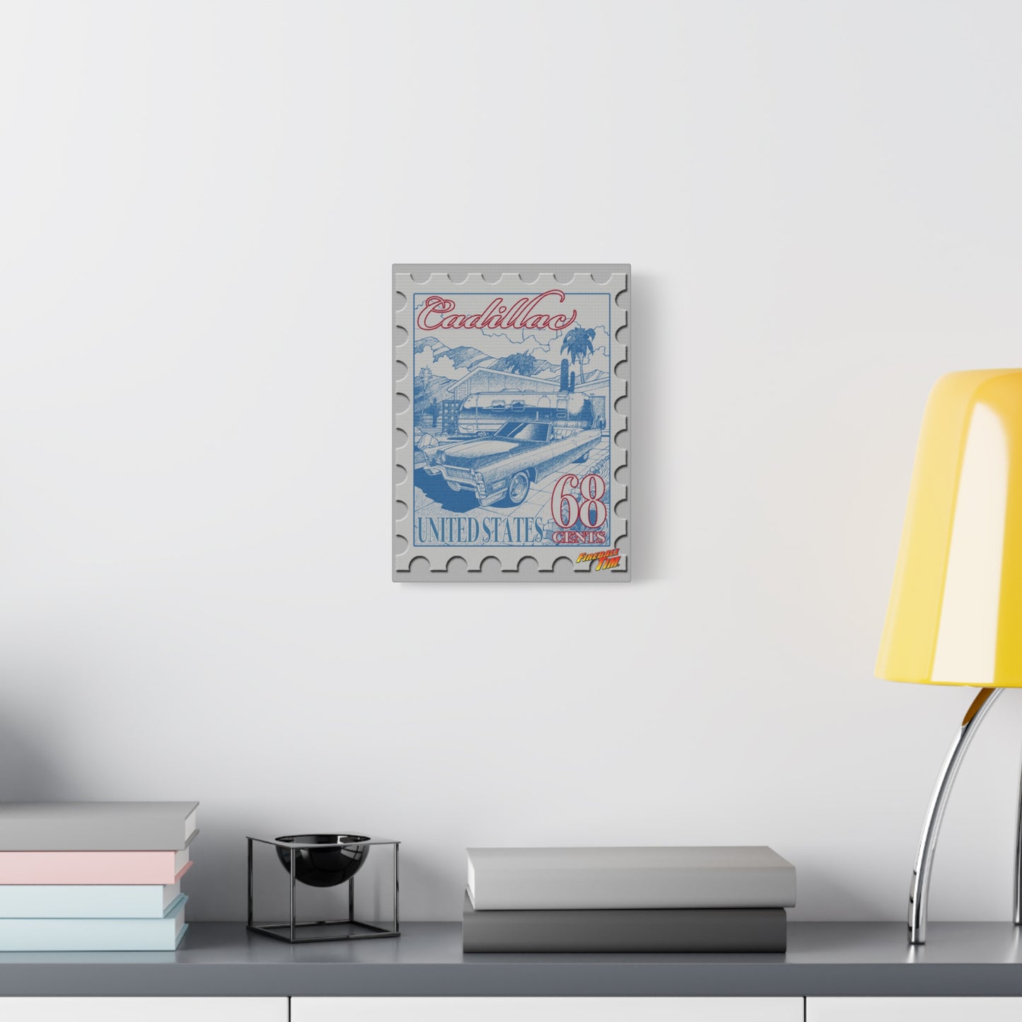 CADILLAC VINTAGE TRAILER 1968 Postage Stamp Fireball Art Canvas Print