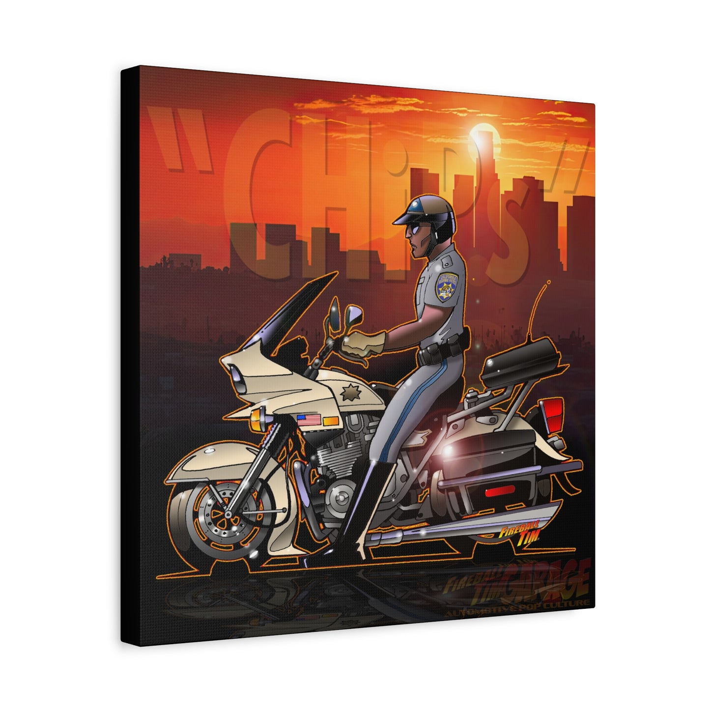 CHiPS TV Show Kawasaki Motorcycle Fireball Art Canvas Print