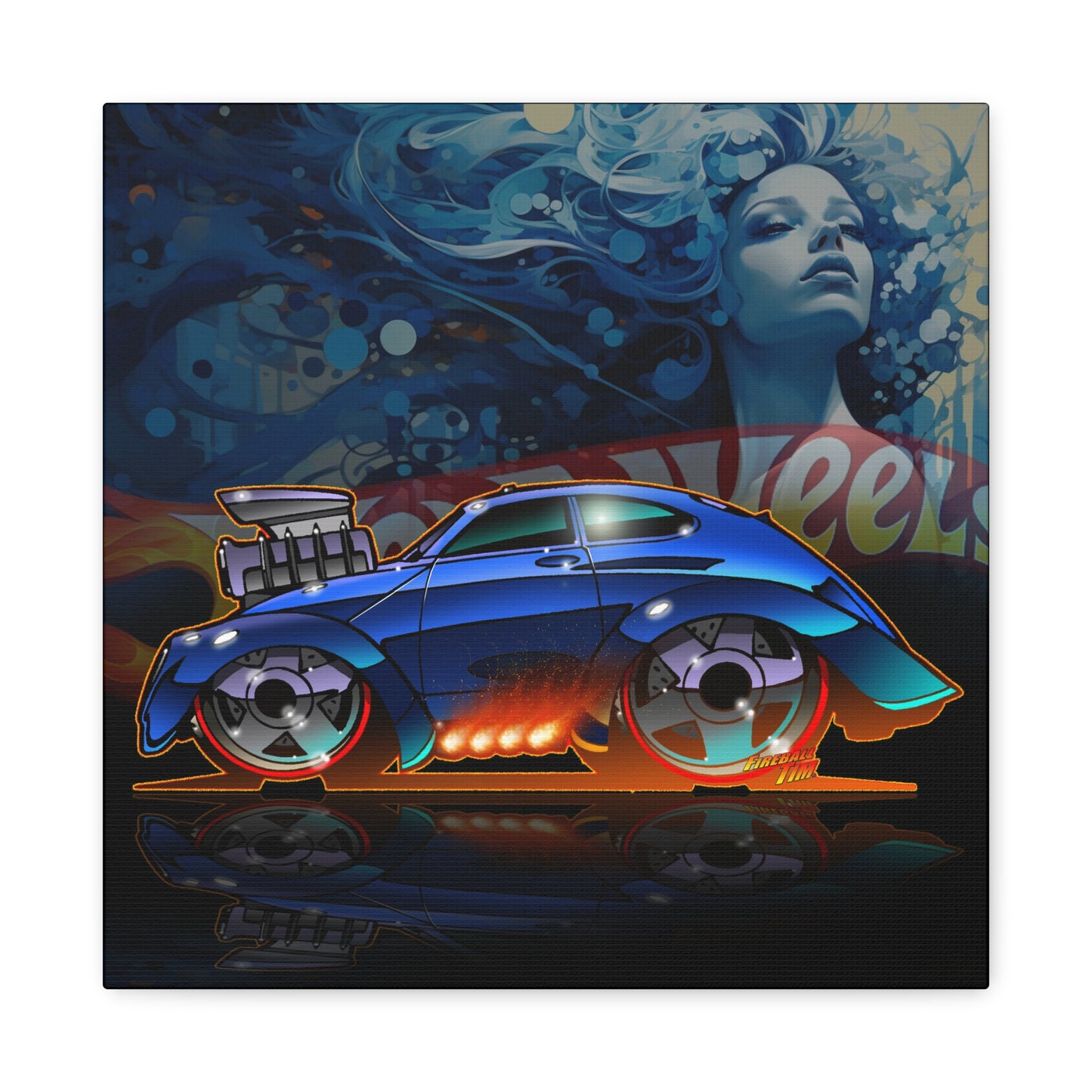 HOT WEEHLS Custom VW Bug Fireball Art Canvas Print