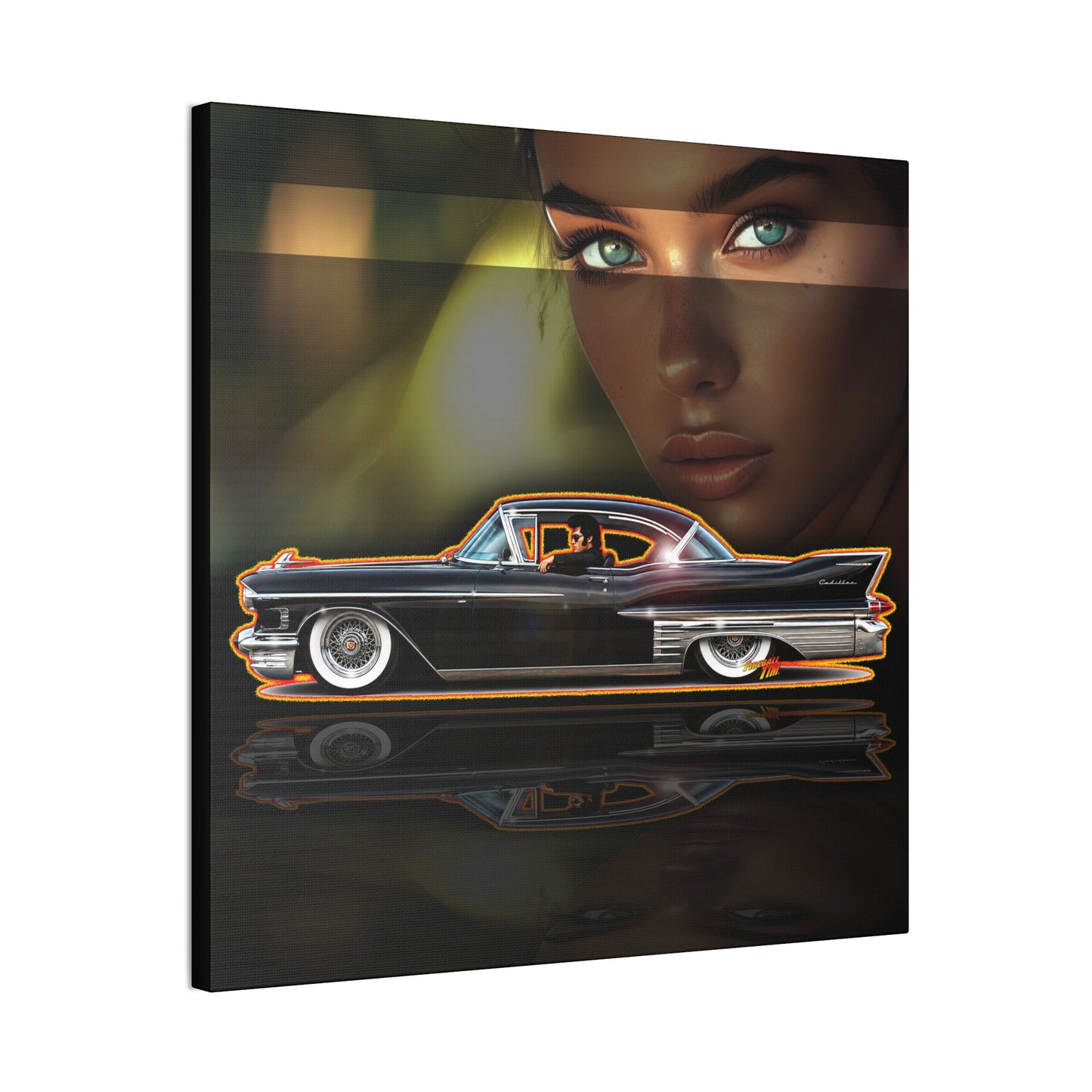 CADILLAC CUSTOM COUPE 1961 Collectible Fireball Art Canvas Stretched Print