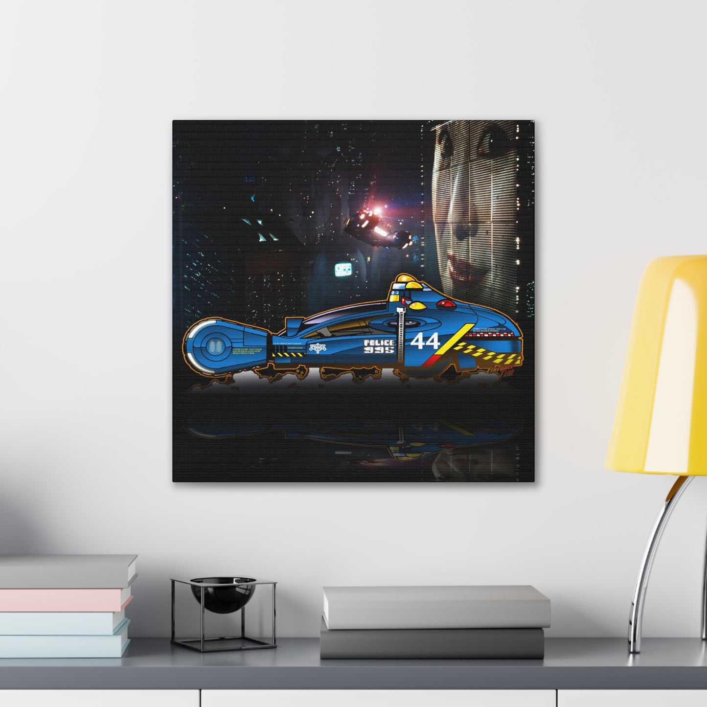Futuristic BLADE RUNNER Police Hovercraft Canvas Wall Art - Sci-Fi Decor