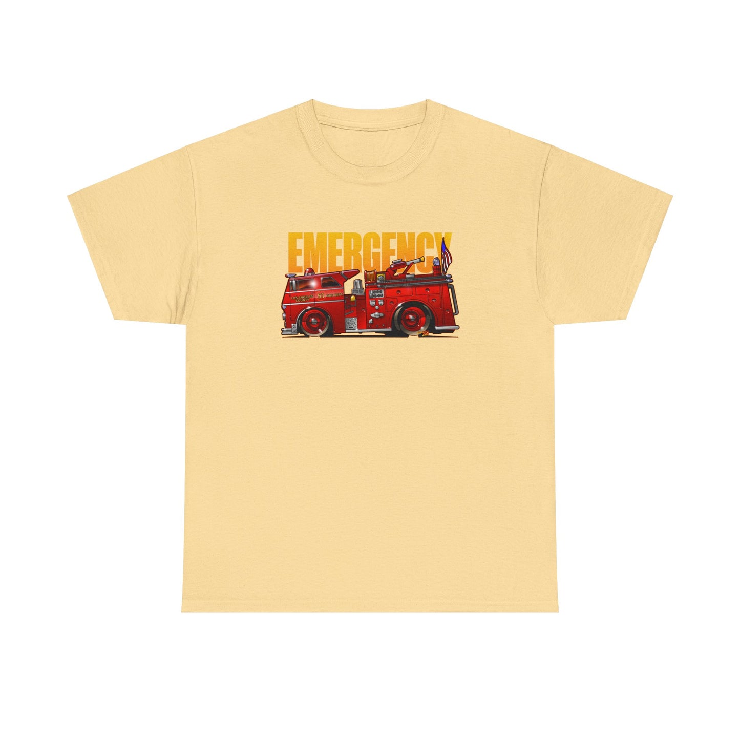 EMERGENCY ENGINE 51 TV Show Concept Art Fire Engine Heavy Cotton Tee 12 Colors