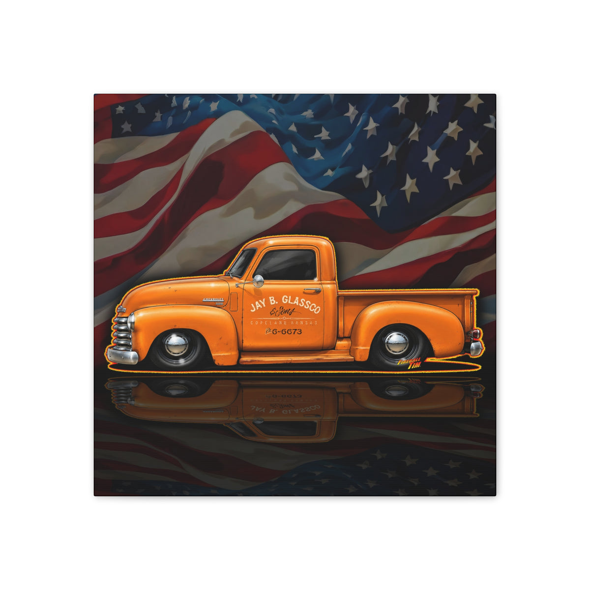 CHEVROLET 1949 C1500 PICKUP TRUCK Collectible Fireball Art Canvas Stretched Print