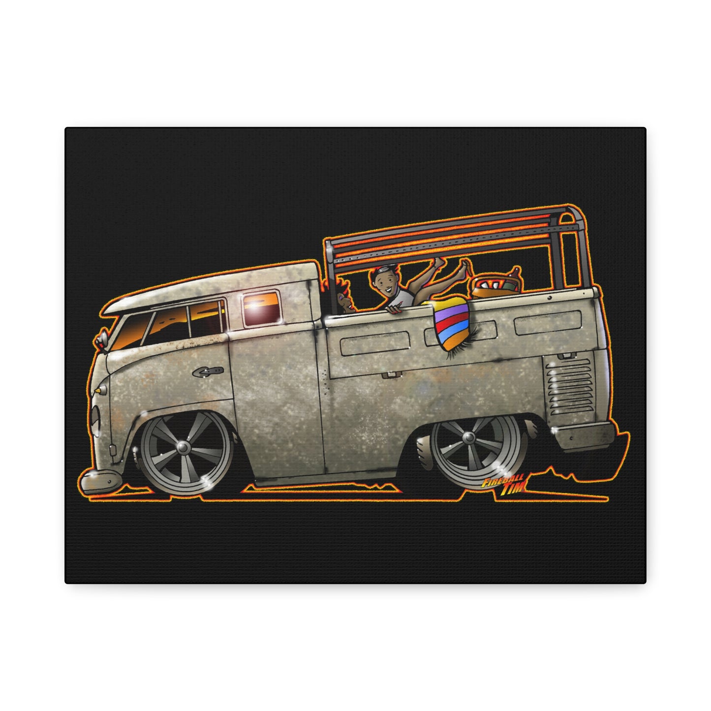 CUSTOM ED FOX VW BUS NOOKIE WAGON Fireball Canvas Art Wall Print - 11x14