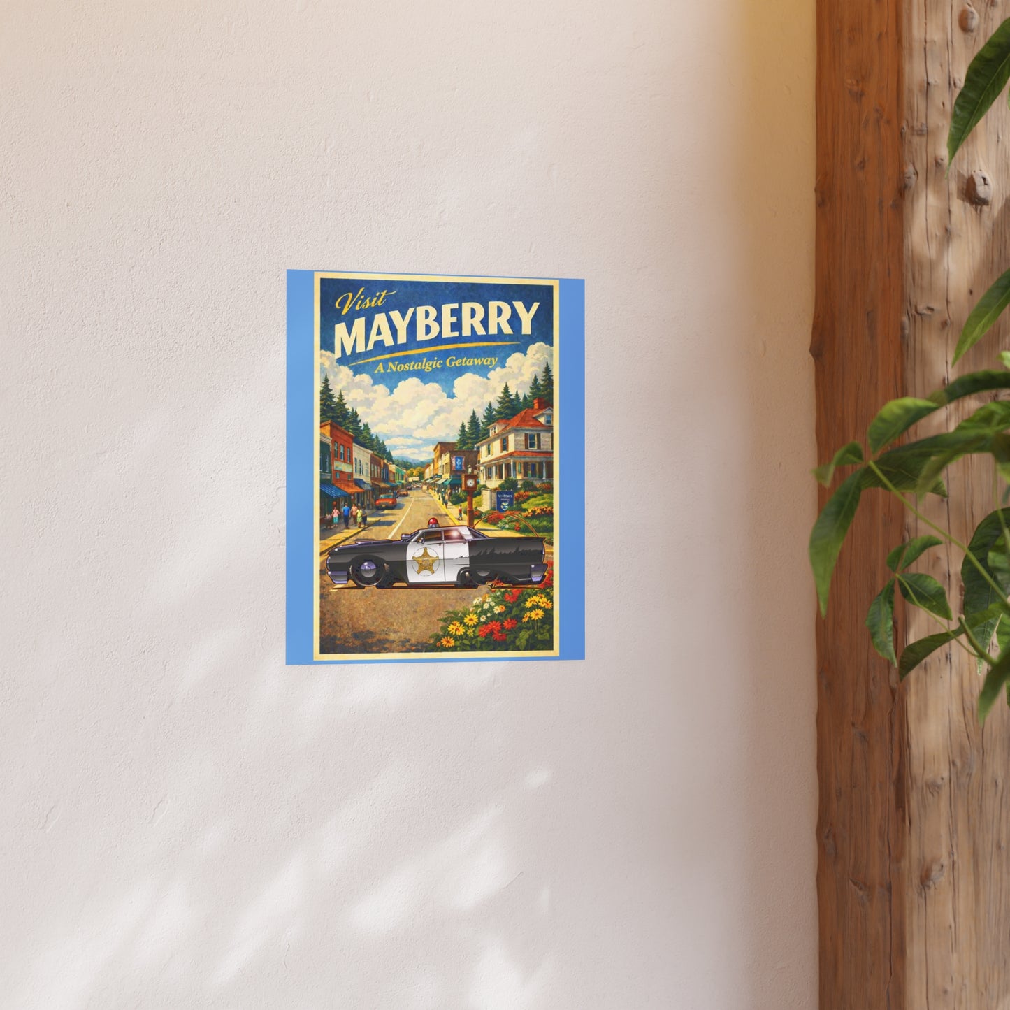VISIT MAYBERRY Andy Griffith Police Car Vintage Fireball Art Travel Poster Satin/Matte
