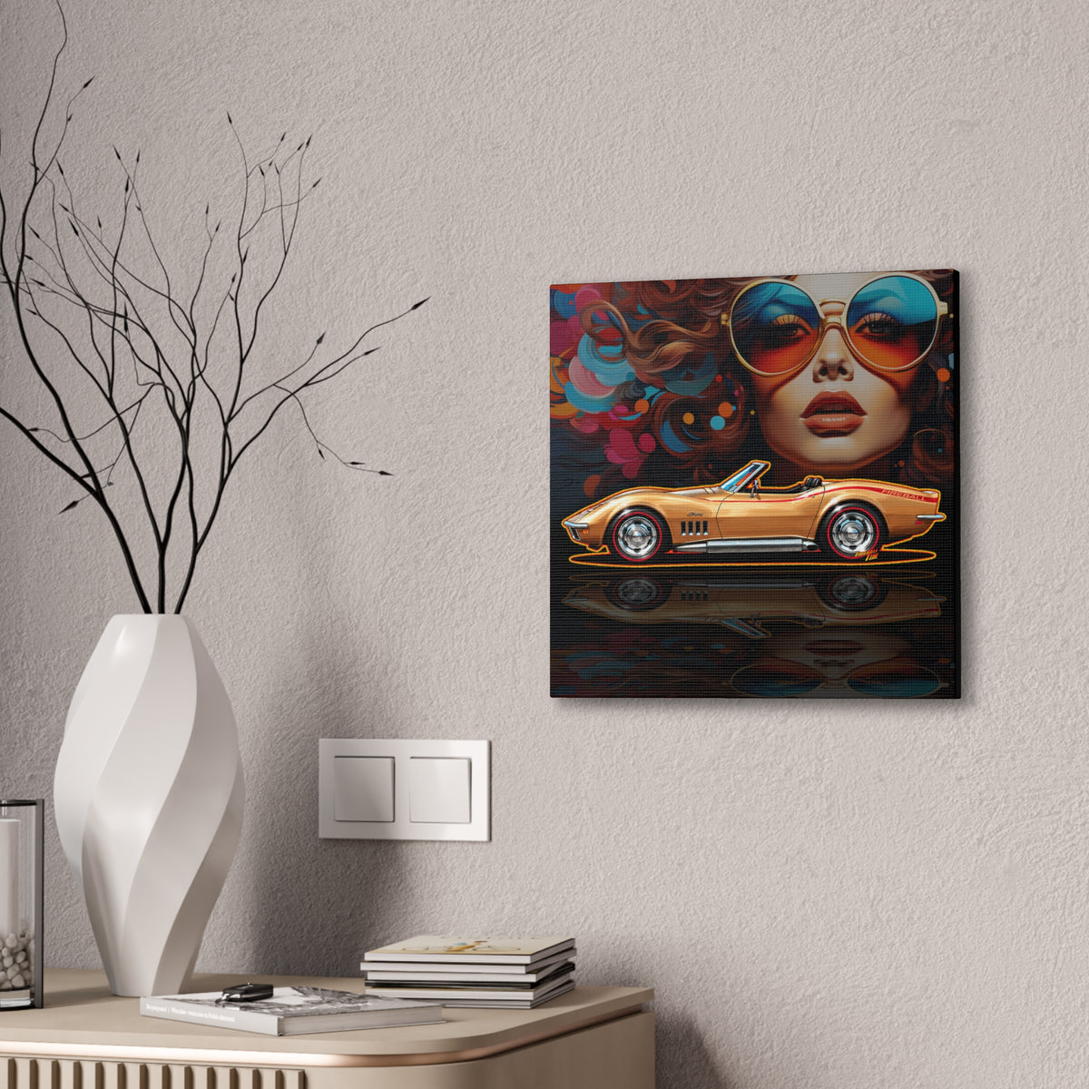 CHEVROLET CORVETTE 1969 Collectible Fireball Art Canvas Stretched Print