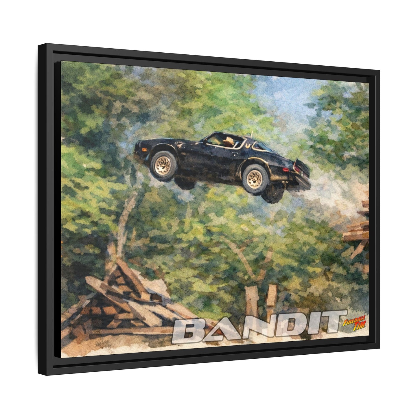 SMOKEY AND THE BANDIT TRANS AM WATERCOLOR PAINTING Fireball Movie Car Canvas Print - Framed 24x18