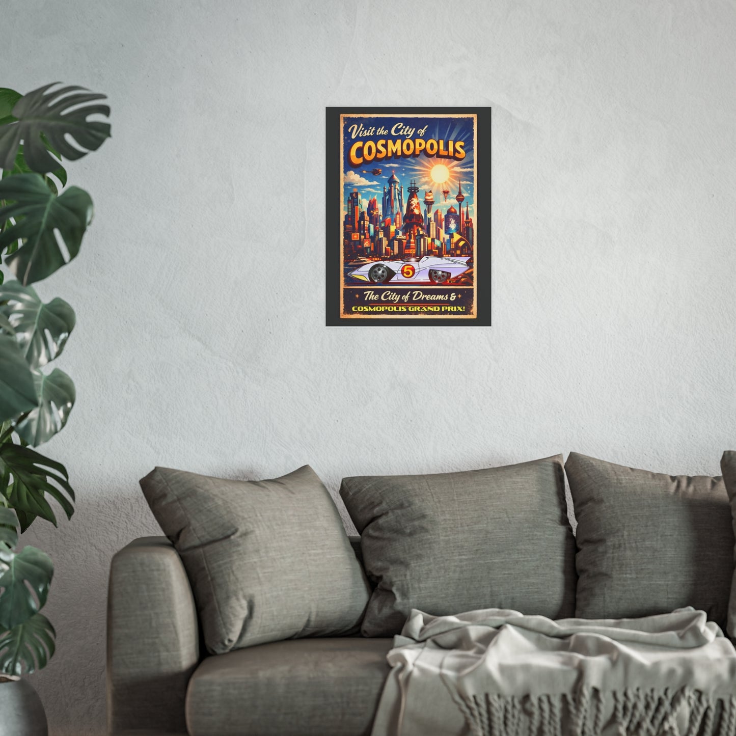 VISIT COSMOPOLIS Speed Racer Mach 5 Vintage Fireball Art Travel Poster Satin/Matte