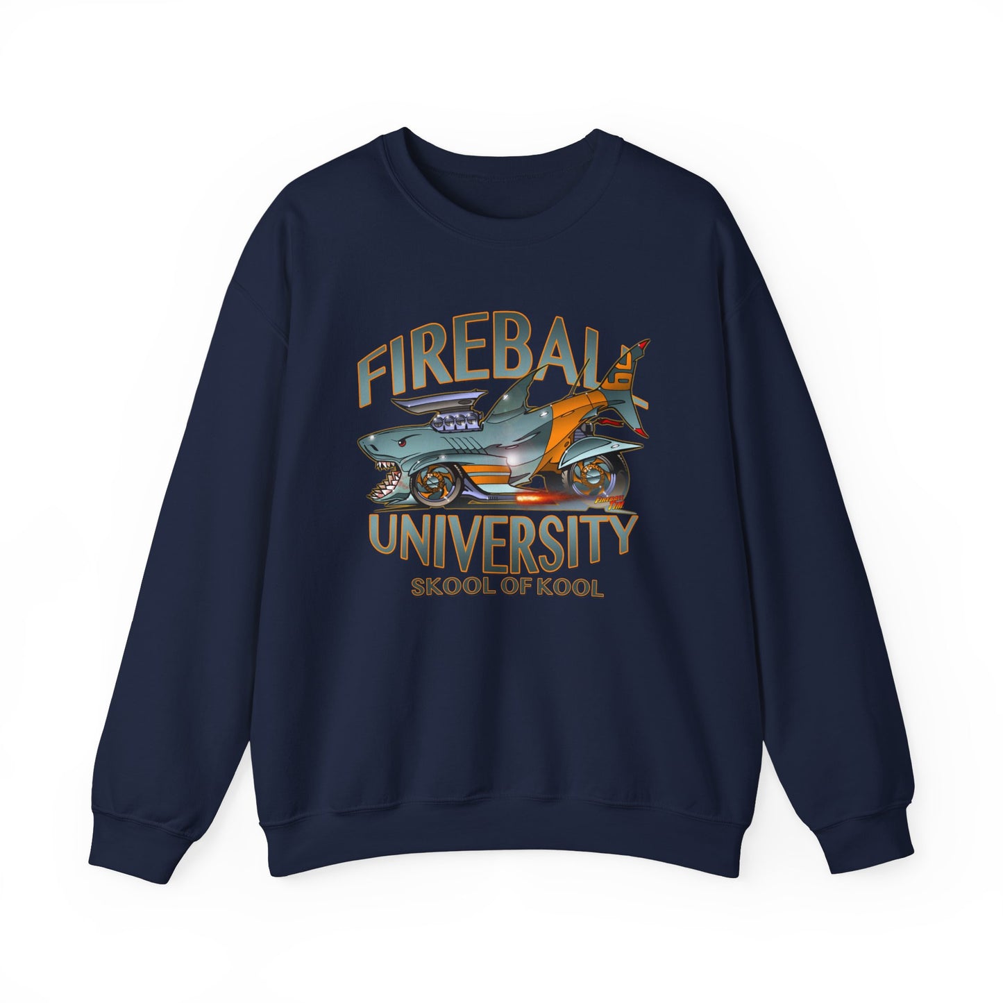 FIREBALL UNIVERSITY Skool of Kool Maneater Shark Hot Rod Concept Art Sweatshirt 5 Colors