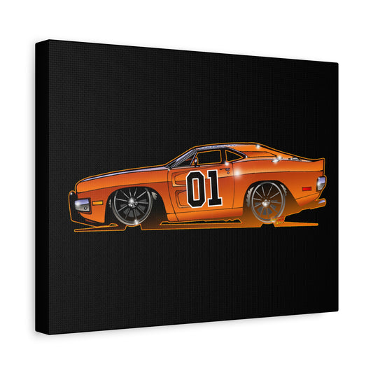 DUKES OF HAZZARD General Lee Dodge Charger Fireball Art Canvas Wall Print