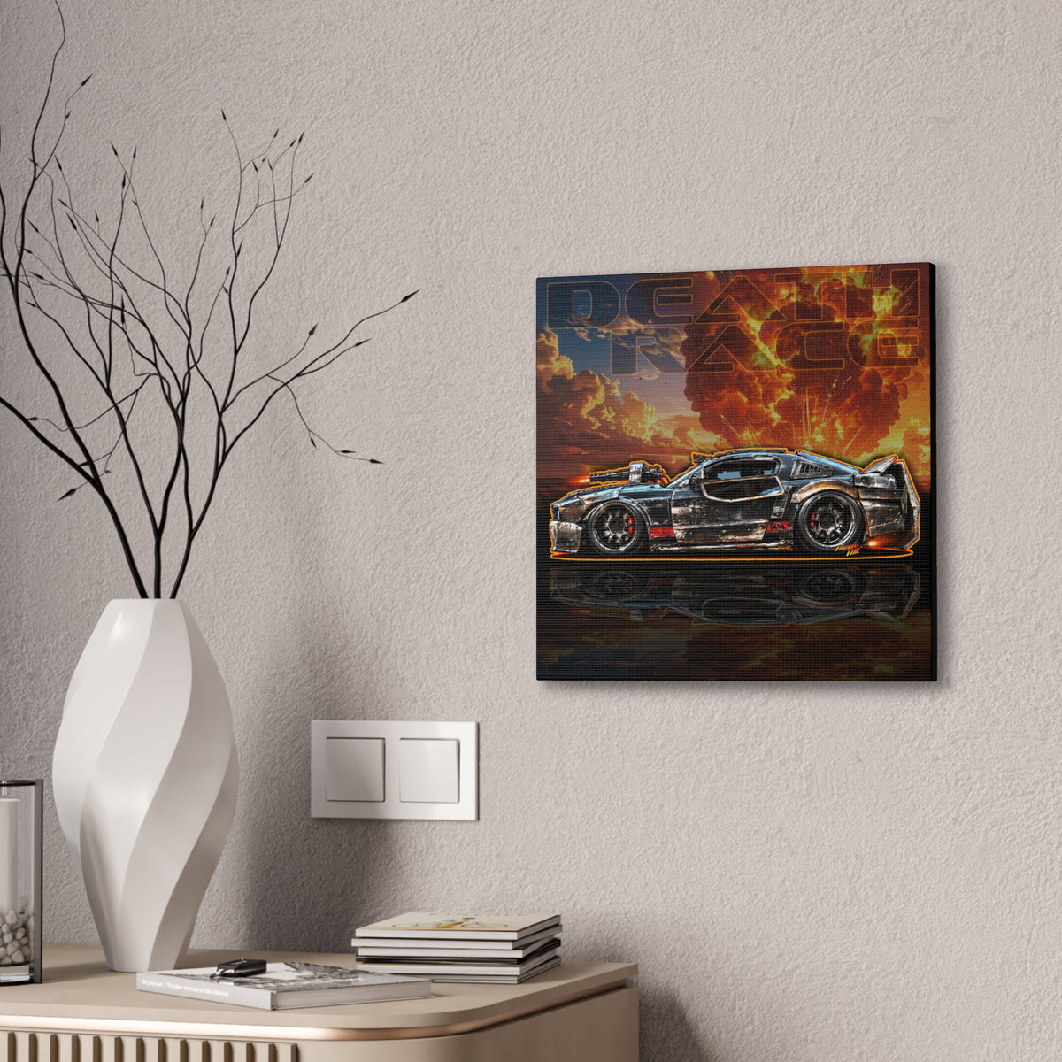 DEATH RACE MUSTANG Collectible Fireball Art Canvas Stretched Print