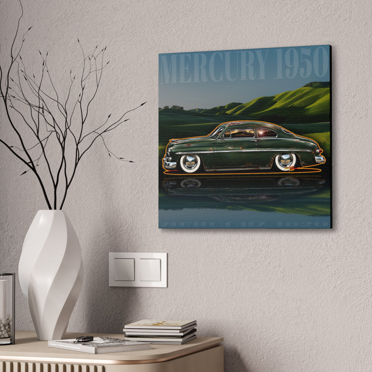 MERCURY COUPE 1950 Collectible Fireball Art Canvas Stretched Print