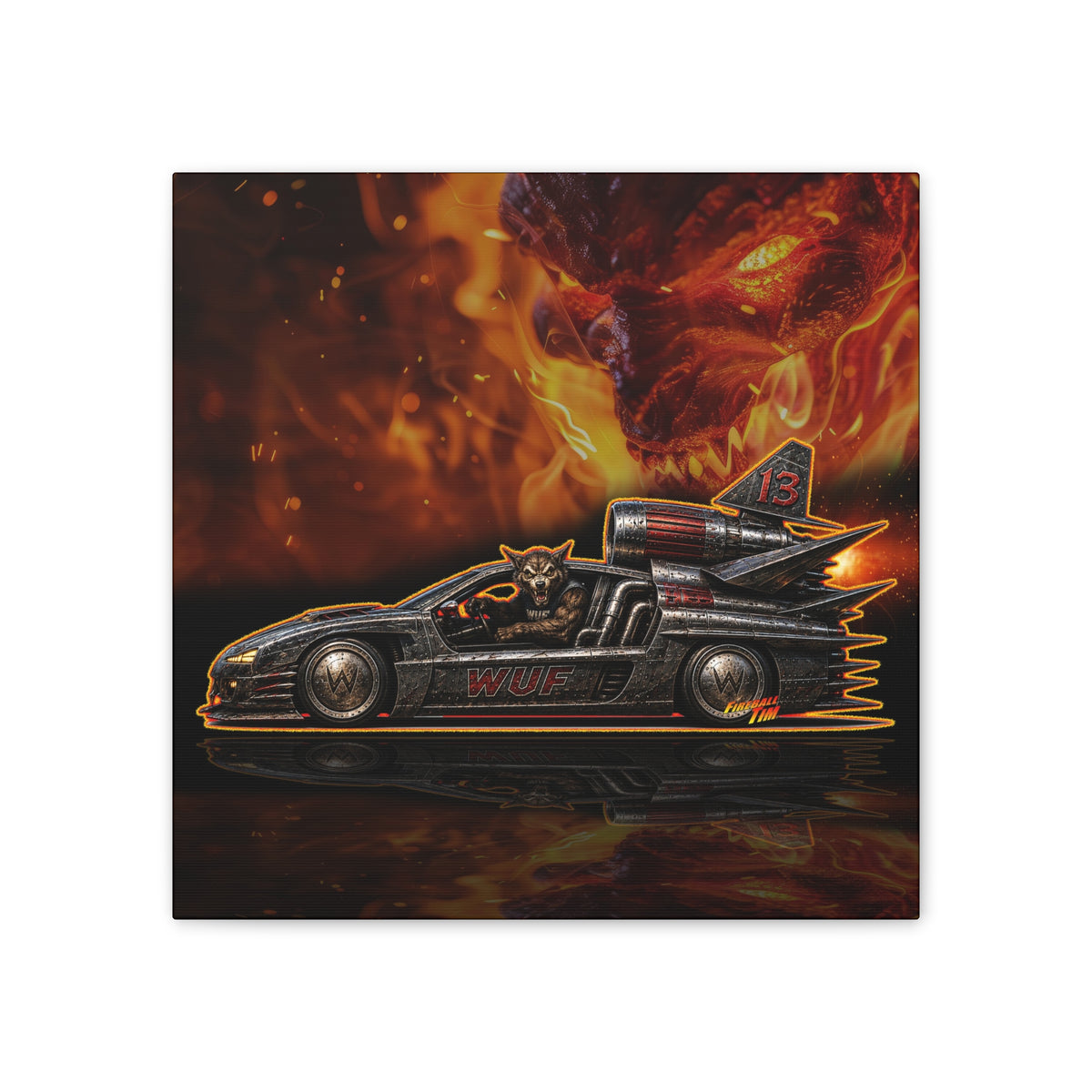 MONSTER MACHINES Wufman Halloween Fireball Art Canvas Stretched Print