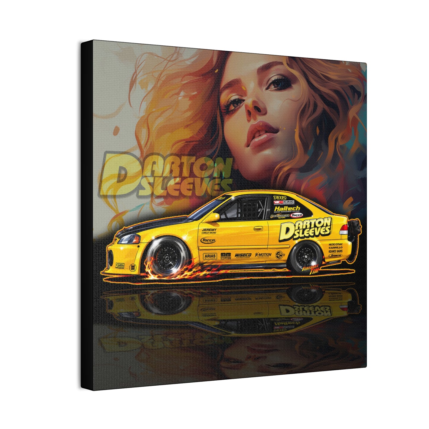 DARTON SLEEVES HONDA Drag Car Collectible Fireball Art Canvas Stretched Print