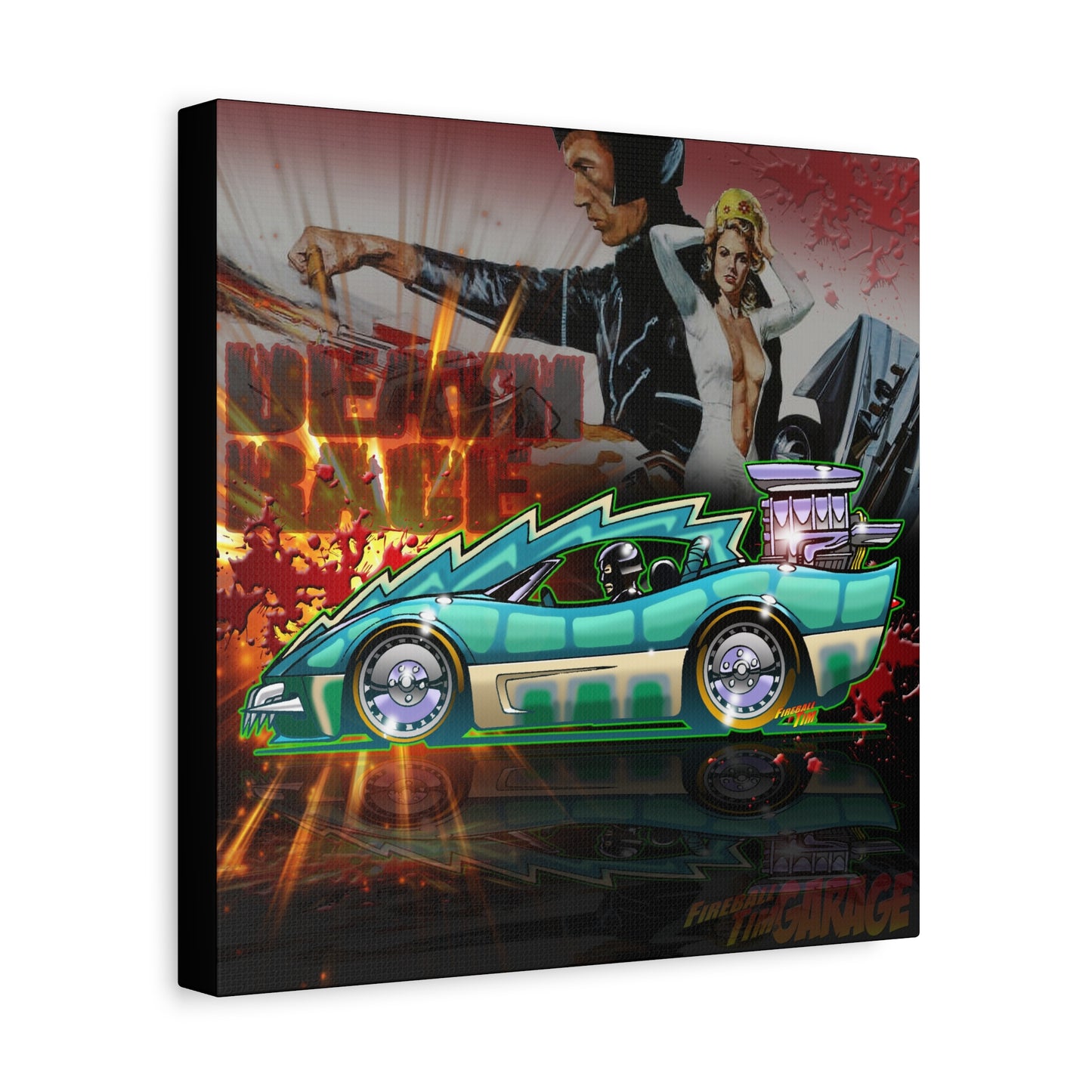 DEATH RACE 2000 Fireball Art Classic Car Art Canvas Print - 12x12