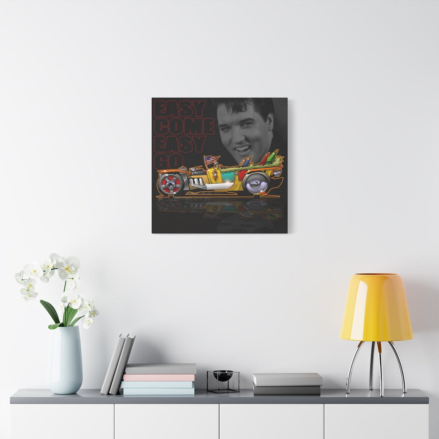 MONGREL T HOT ROD Elvis Easy Come Easy Go Fireball Canvas Art Wall Print