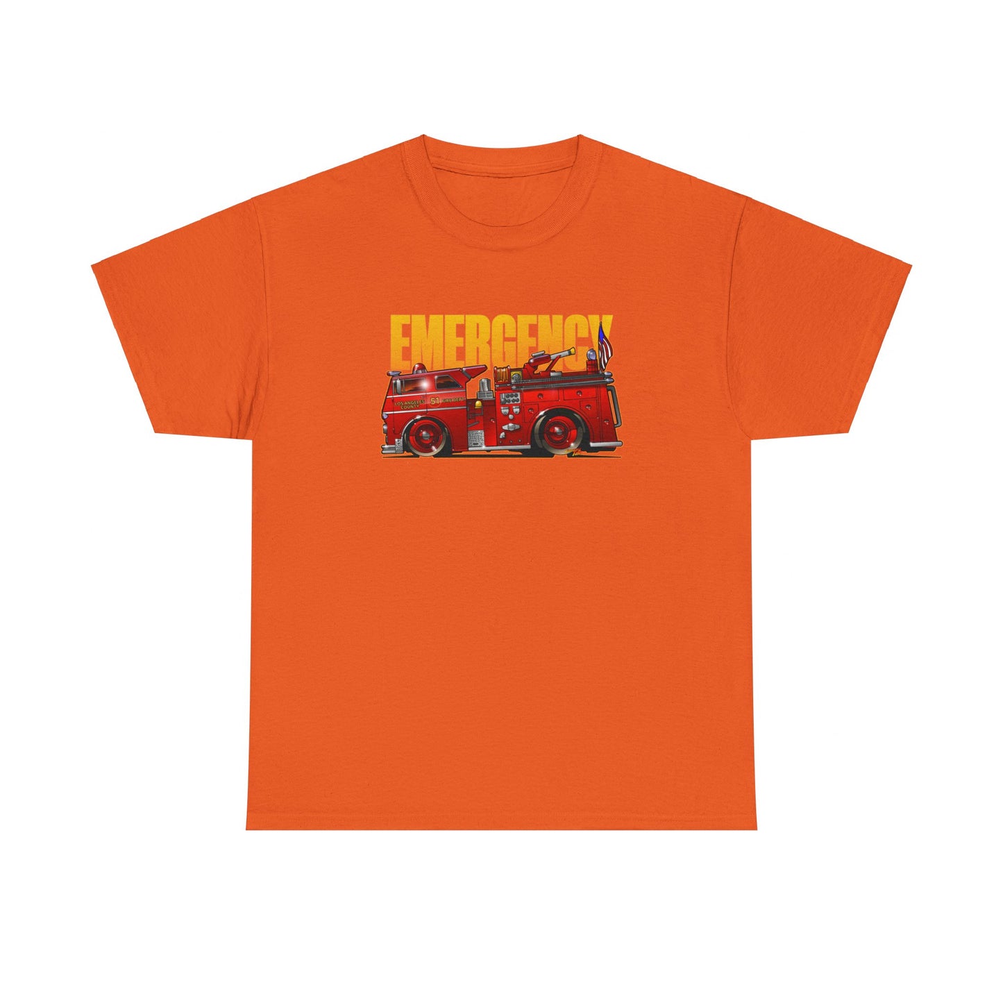 EMERGENCY ENGINE 51 TV Show Concept Art Fire Engine Heavy Cotton Tee 12 Colors