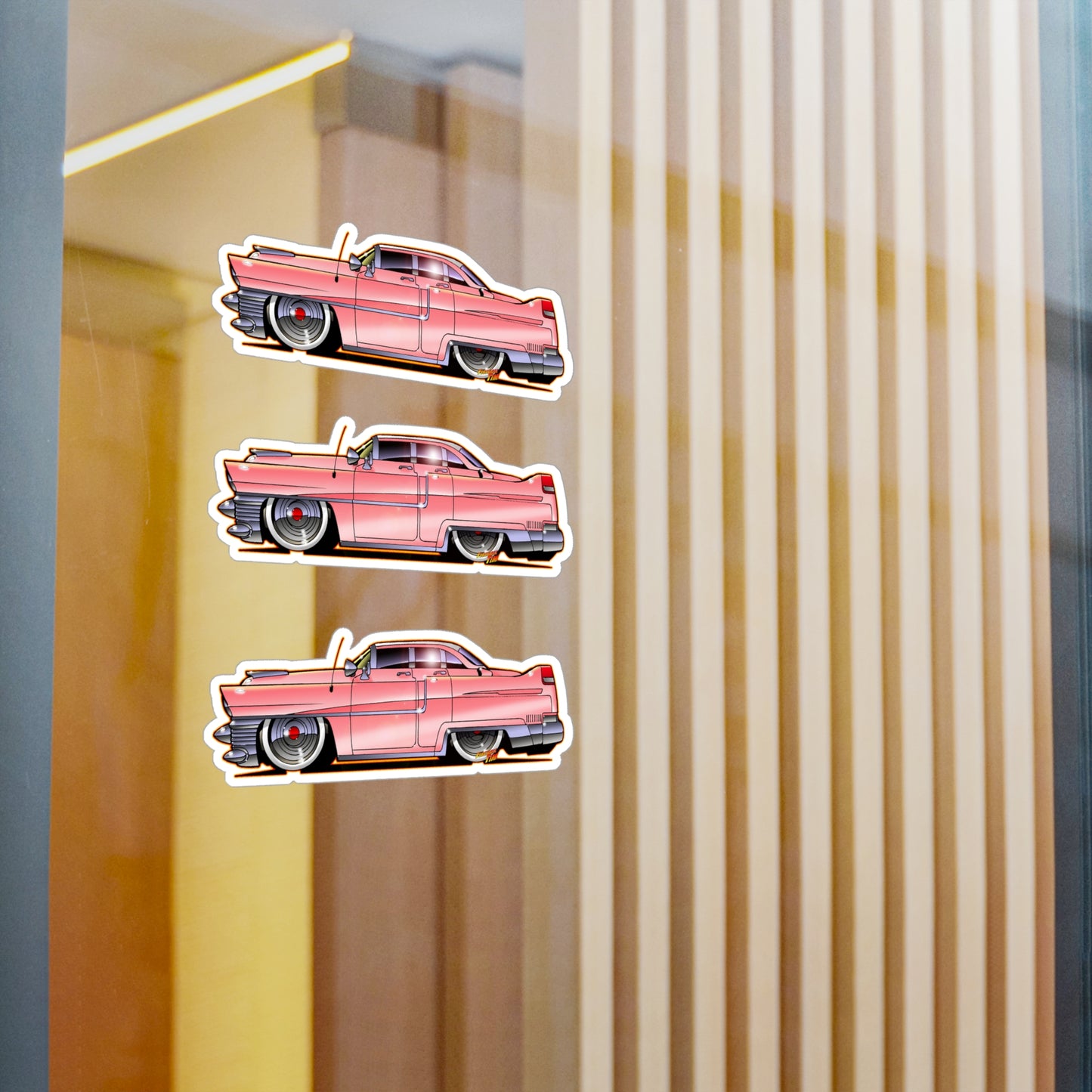 ELVIS THE KING PINK 1955 CADILLAC Fireball Art Vinyl Decal Set