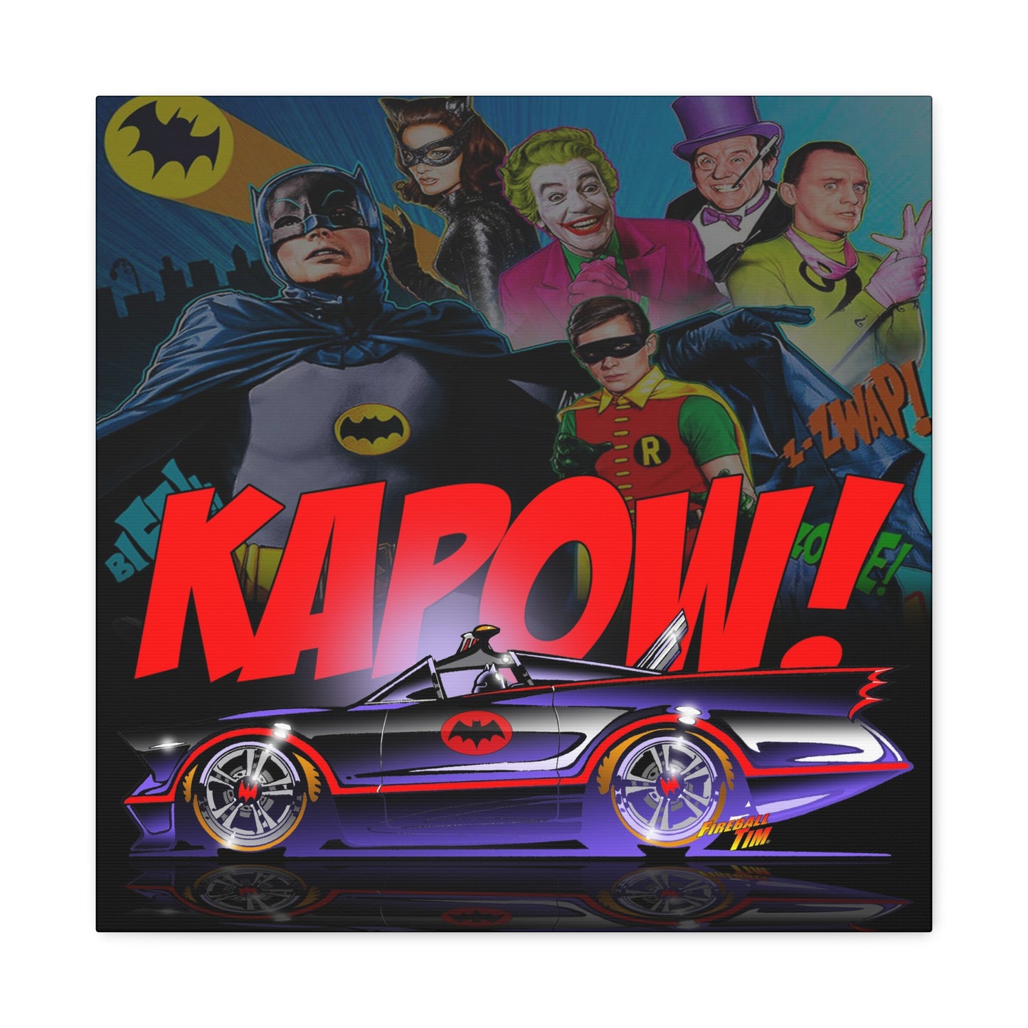 BATMOBILE 1966 Batman Cast Canvas Wall Print 2 Sizes