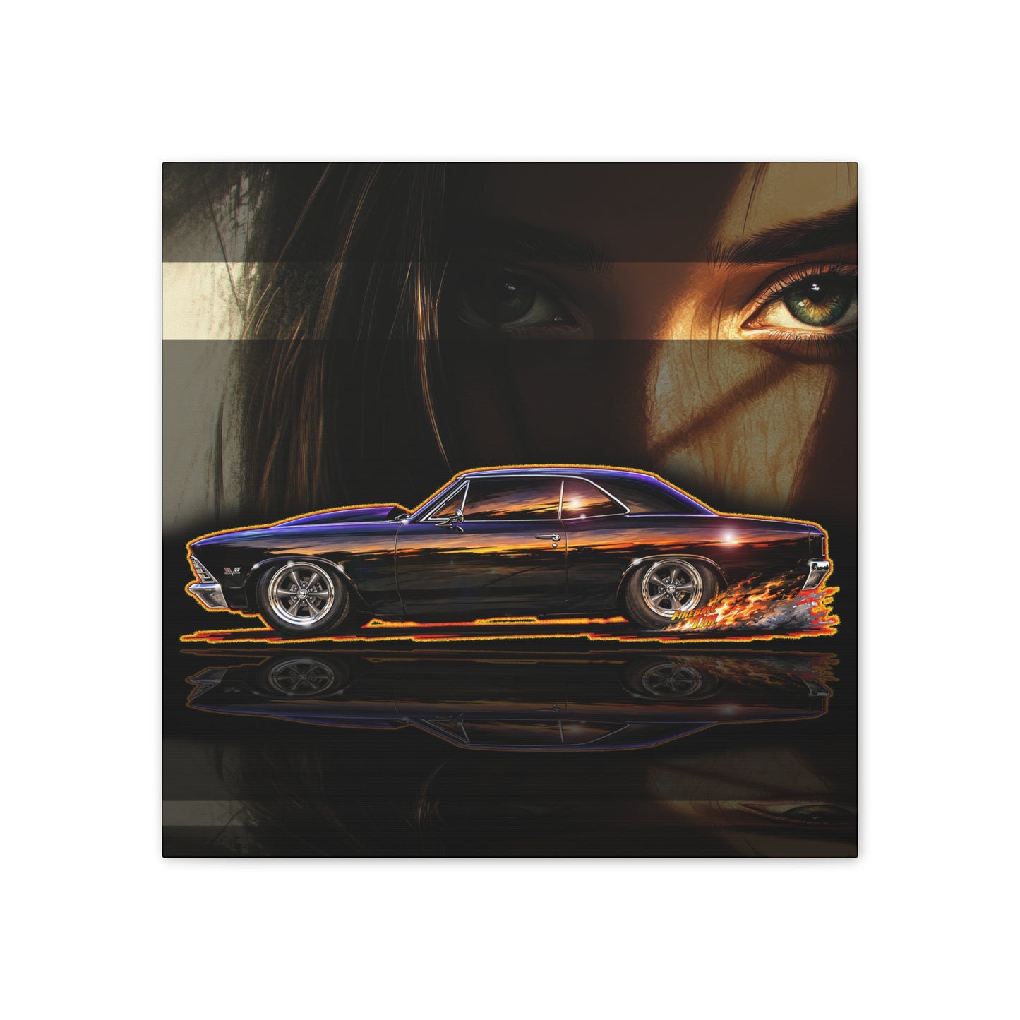 CHEVROLET CHEVY CHEVELLE 1966 Collectible Fireball Art Canvas Stretched Print